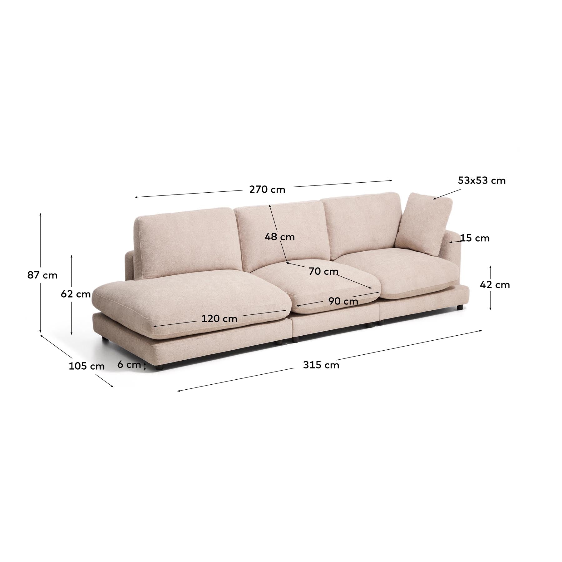4-Sitzer-Modularsofa Gala mit Randmodul links aus beigem Microbouclé, FSC Mix Credit, 315 cm in Beige präsentiert im Onlineshop von KAQTU Design AG. 4er Sofa ist von Kave Home