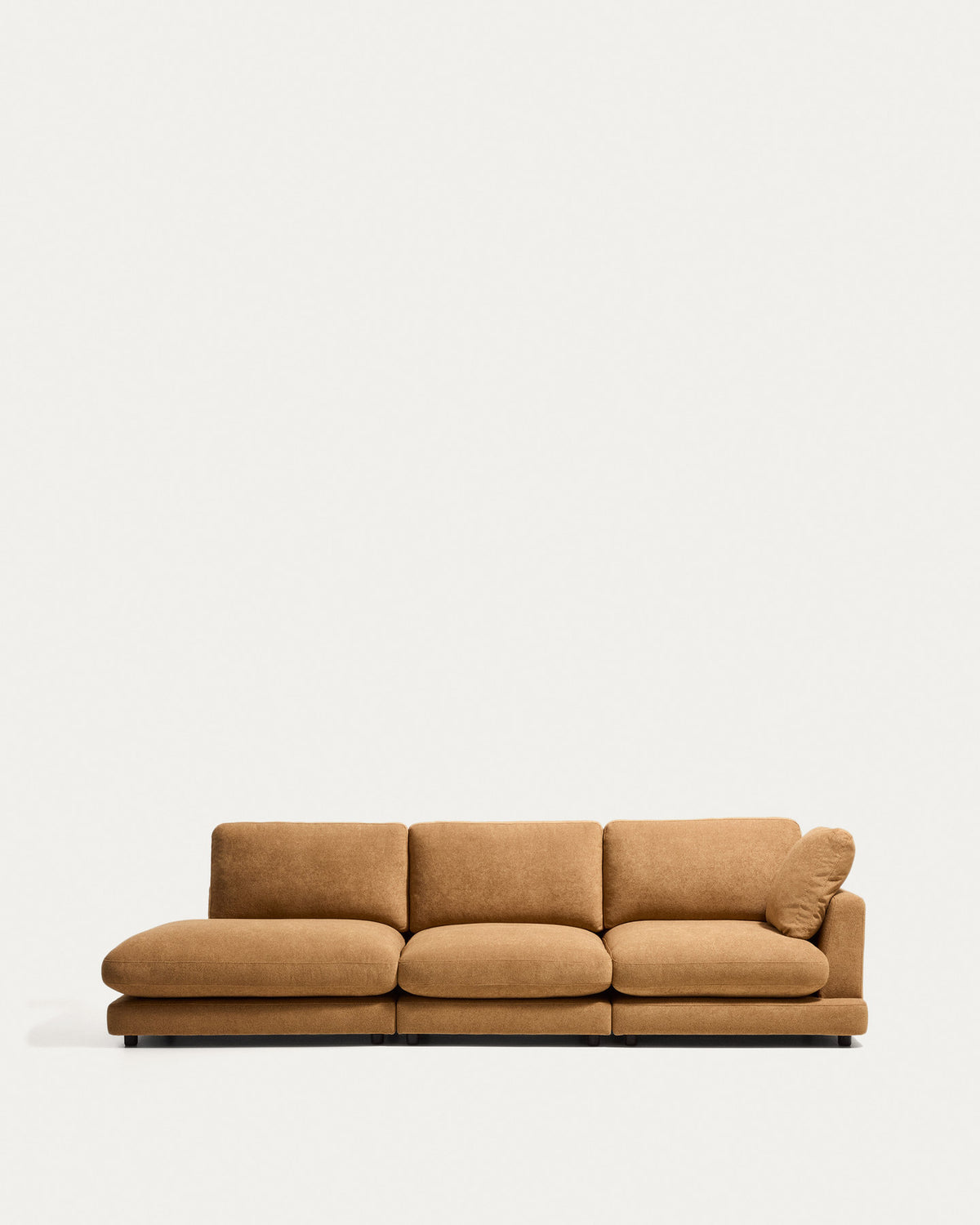 4-Sitzer-Modularsofa Gala mit Randmodul links aus senfgelbem Microbouclé, FSC Mix Credit, 315 cm in Senfgelb präsentiert im Onlineshop von KAQTU Design AG. 4er Sofa ist von Kave Home