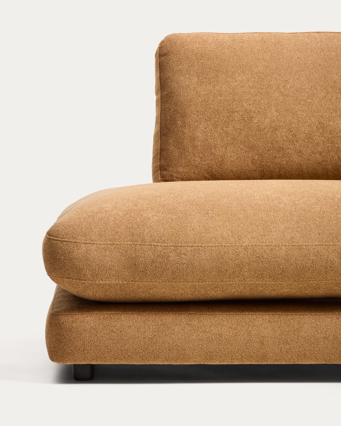 4-Sitzer-Modularsofa Gala mit Randmodul links aus senfgelbem Microbouclé, FSC Mix Credit, 315 cm in Senfgelb präsentiert im Onlineshop von KAQTU Design AG. 4er Sofa ist von Kave Home
