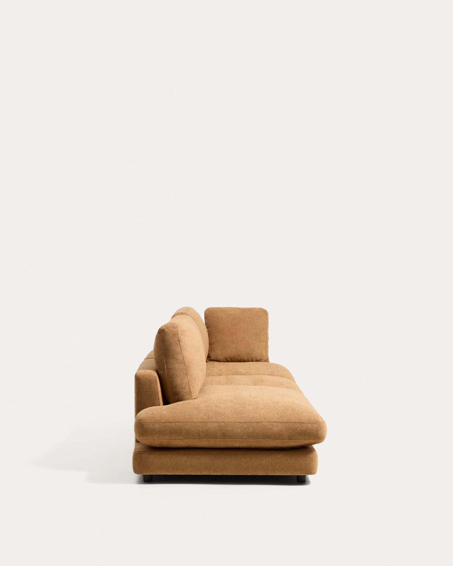 4-Sitzer-Modularsofa Gala mit Randmodul links aus senfgelbem Microbouclé, FSC Mix Credit, 315 cm in Senfgelb präsentiert im Onlineshop von KAQTU Design AG. 4er Sofa ist von Kave Home
