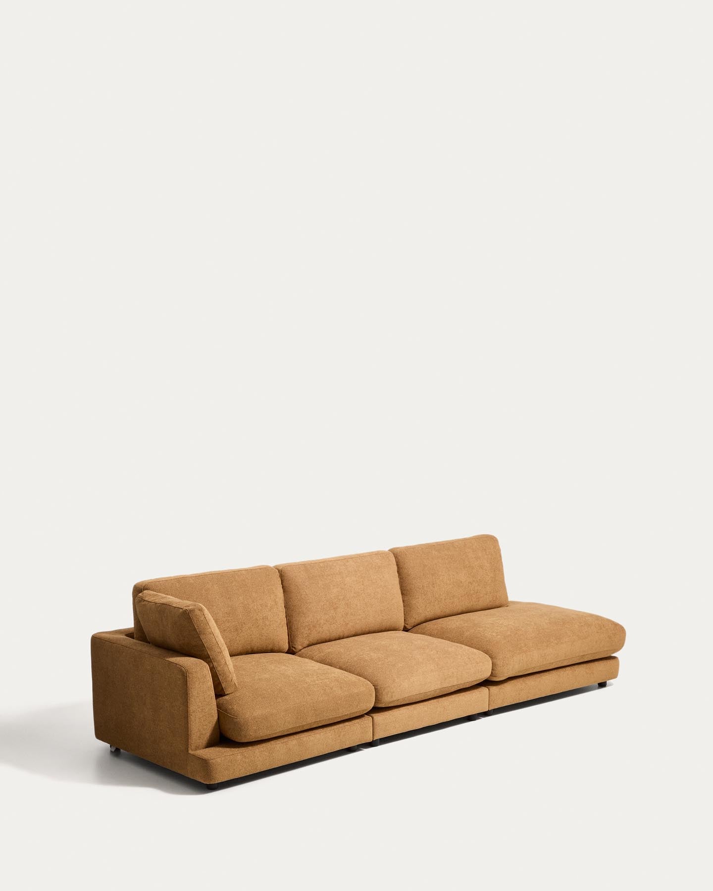 4-Sitzer-Modularsofa Gala mit Randmodul rechts aus senfgelbem Microbouclé, FSC Mix Credit, 315 cm in Senfgelb präsentiert im Onlineshop von KAQTU Design AG. 4er Sofa ist von Kave Home