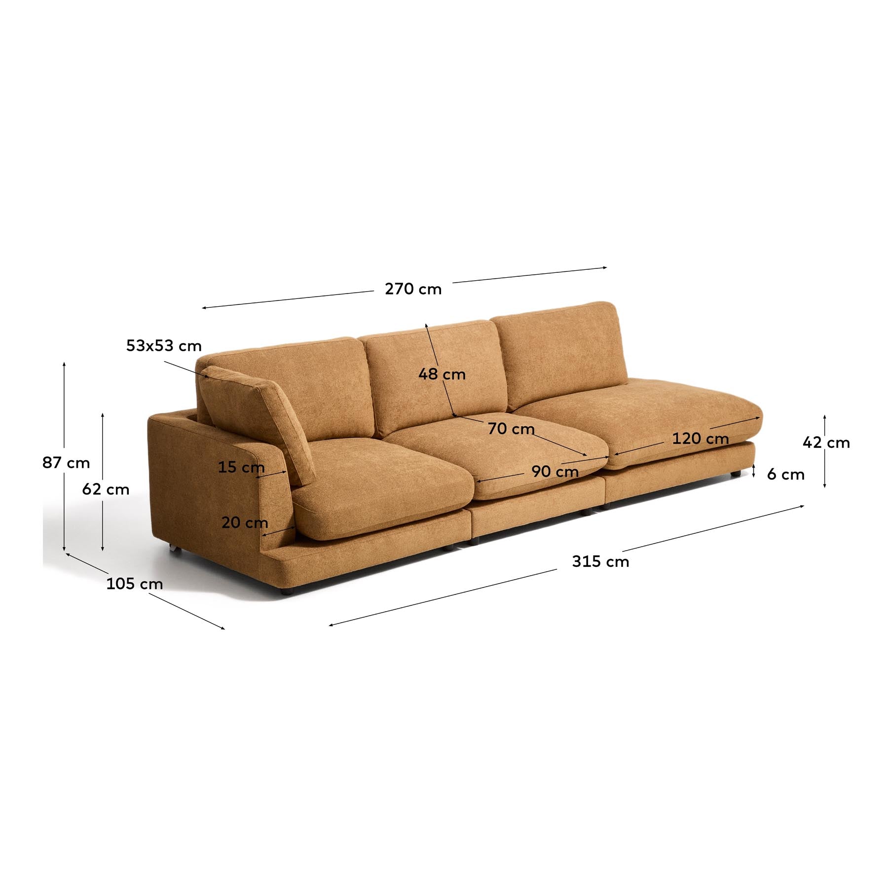 4-Sitzer-Modularsofa Gala mit Randmodul rechts aus senfgelbem Microbouclé, FSC Mix Credit, 315 cm in Senfgelb präsentiert im Onlineshop von KAQTU Design AG. 4er Sofa ist von Kave Home