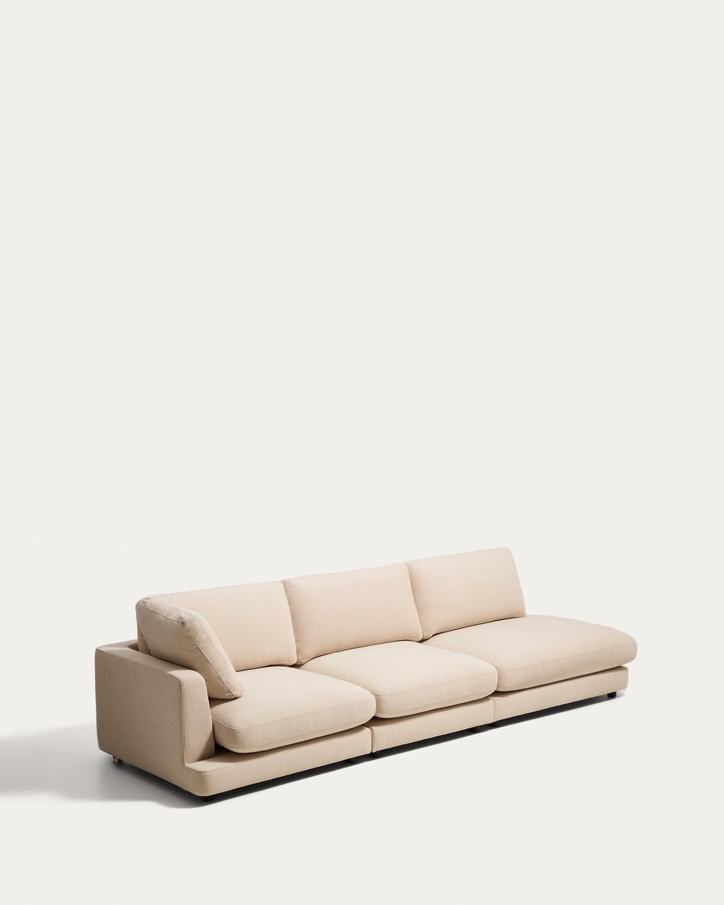 4-Sitzer-Modularsofa Gala mit Randmodul rechts aus beiger Chenille, FSC Mix Credit, 315 cm in Beige präsentiert im Onlineshop von KAQTU Design AG. 4er Sofa ist von Kave Home