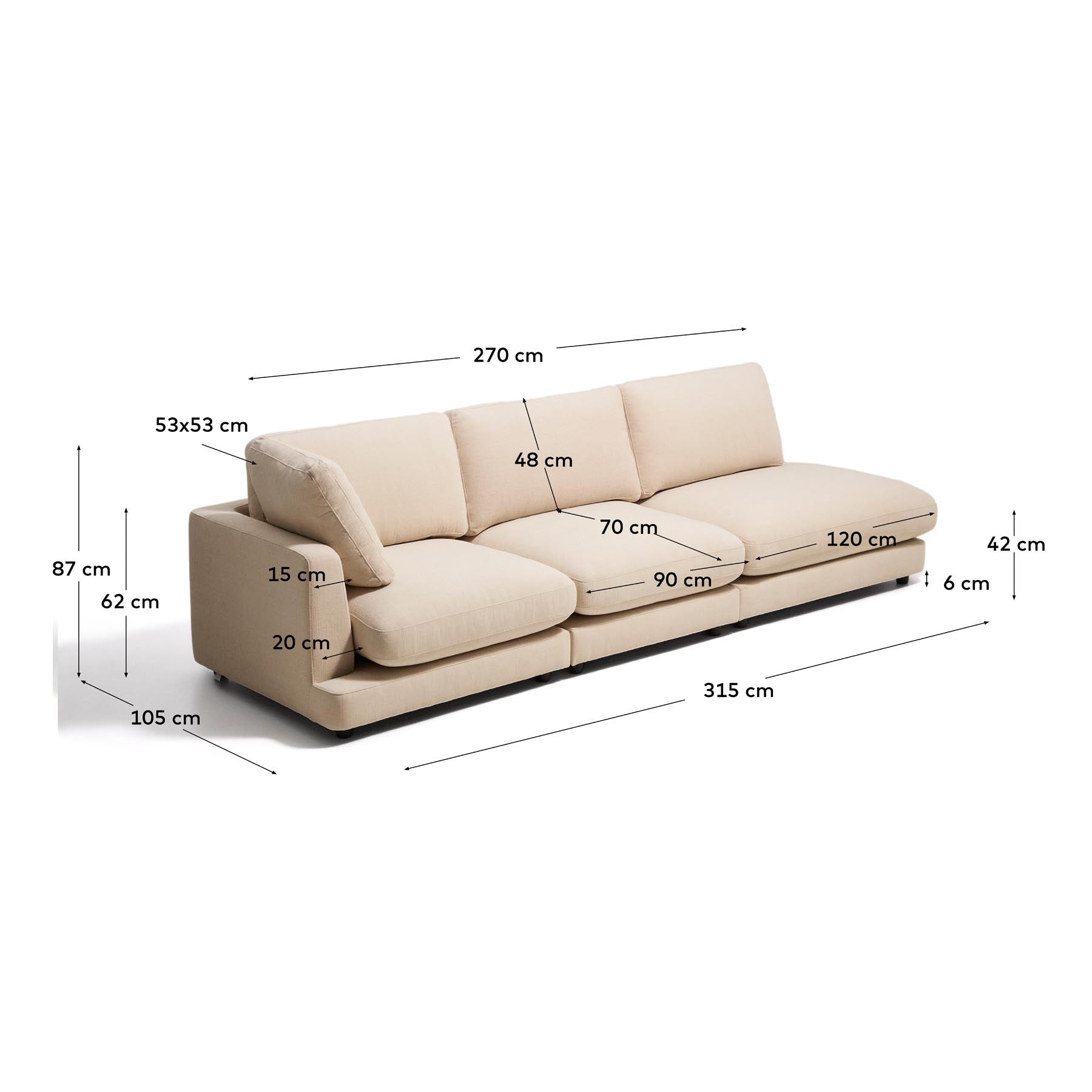 4-Sitzer-Modularsofa Gala mit Randmodul rechts aus beiger Chenille, FSC Mix Credit, 315 cm in Beige präsentiert im Onlineshop von KAQTU Design AG. 4er Sofa ist von Kave Home