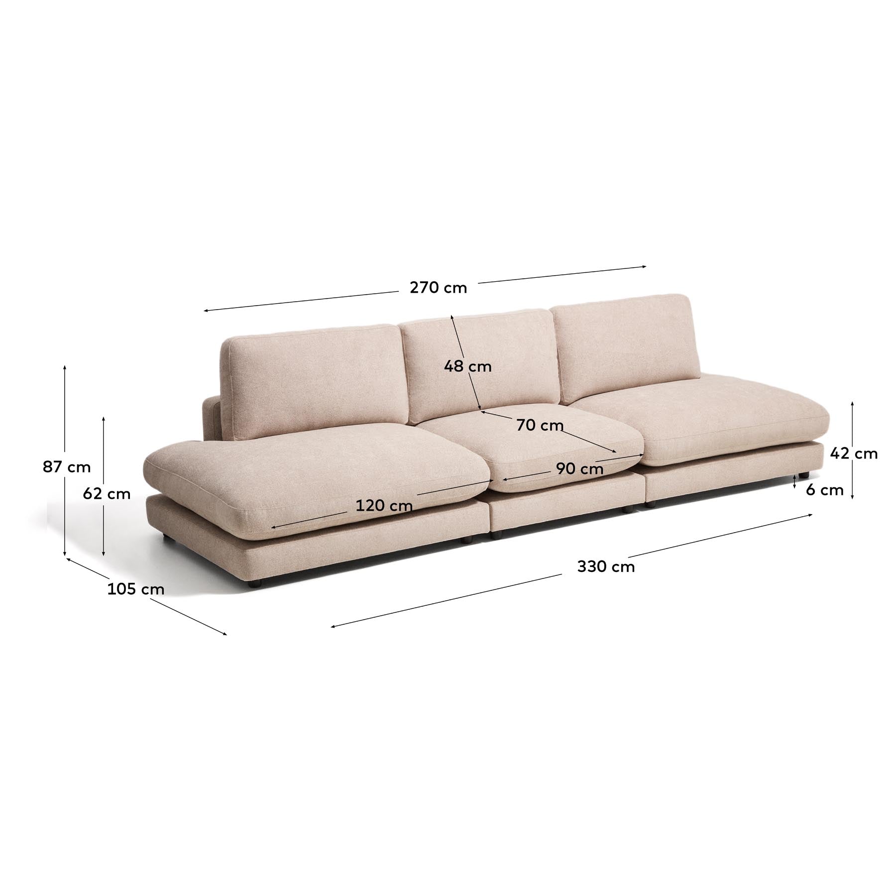 4-Sitzer-Modularsofa Gala aus beigem Microbouclé, FSC Mix Credit, 330 cm in Beige präsentiert im Onlineshop von KAQTU Design AG. 4er Sofa ist von Kave Home