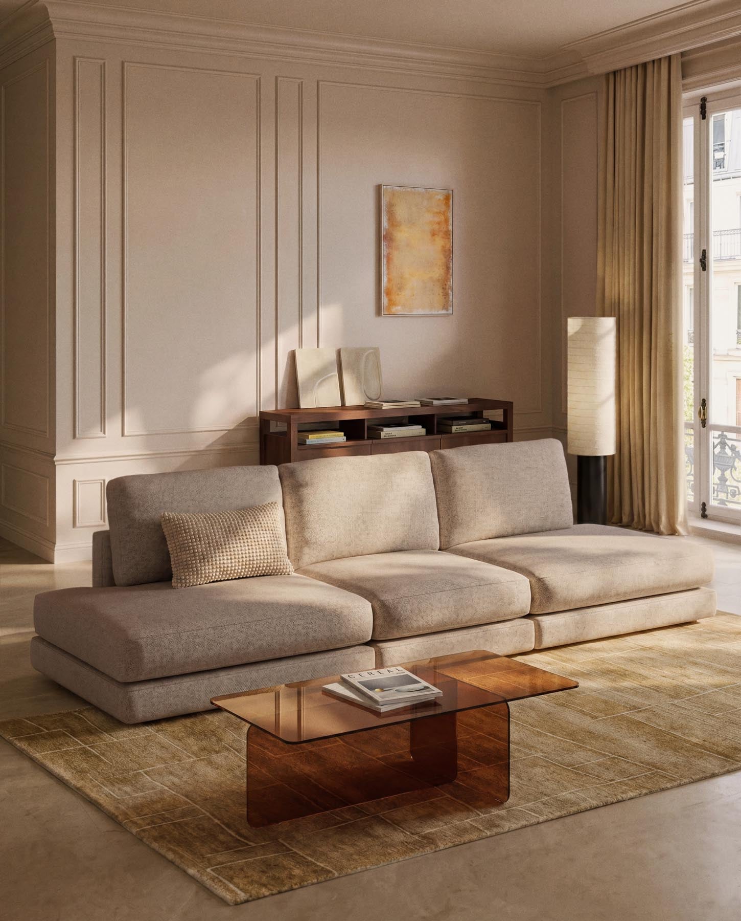 4-Sitzer-Modularsofa Gala aus beiger Chenille, FSC Mix Credit, 330 cm in Beige präsentiert im Onlineshop von KAQTU Design AG. 4er Sofa ist von Kave Home