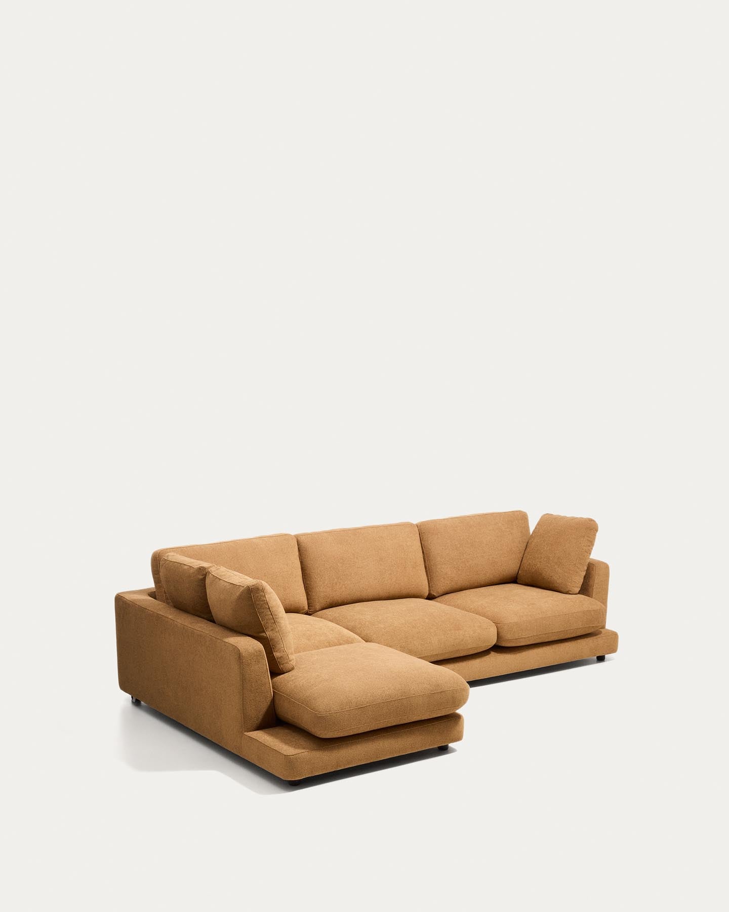 4-Sitzer-Sofa Gala aus Microbouclé mit Chaiselongue links in Senfgelb, FSC Mix Credit, 300 cm in Senfgelb präsentiert im Onlineshop von KAQTU Design AG. L-Sofa links ist von Kave Home