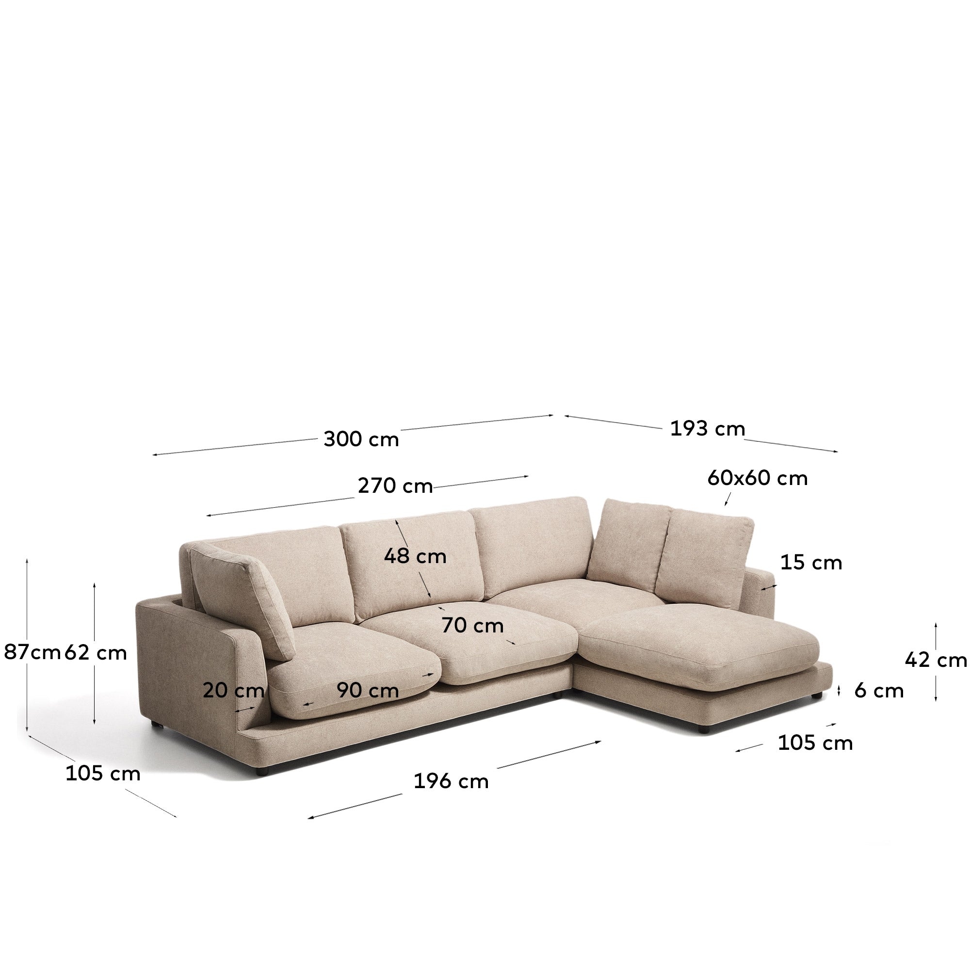 4-Sitzer-Sofa Gala aus Microbouclé mit Chaiselongue rechts in Beige, FSC Mix Credit, 300 cm in Beige präsentiert im Onlineshop von KAQTU Design AG. L-Sofa rechts ist von Kave Home