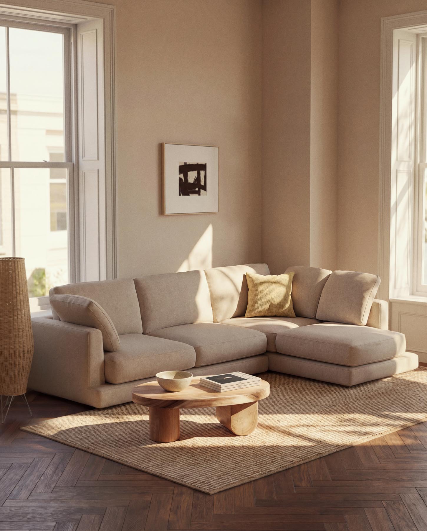 4-Sitzer-Sofa Gala aus Microbouclé mit Chaiselongue rechts in Beige, FSC Mix Credit, 300 cm in Beige präsentiert im Onlineshop von KAQTU Design AG. L-Sofa rechts ist von Kave Home