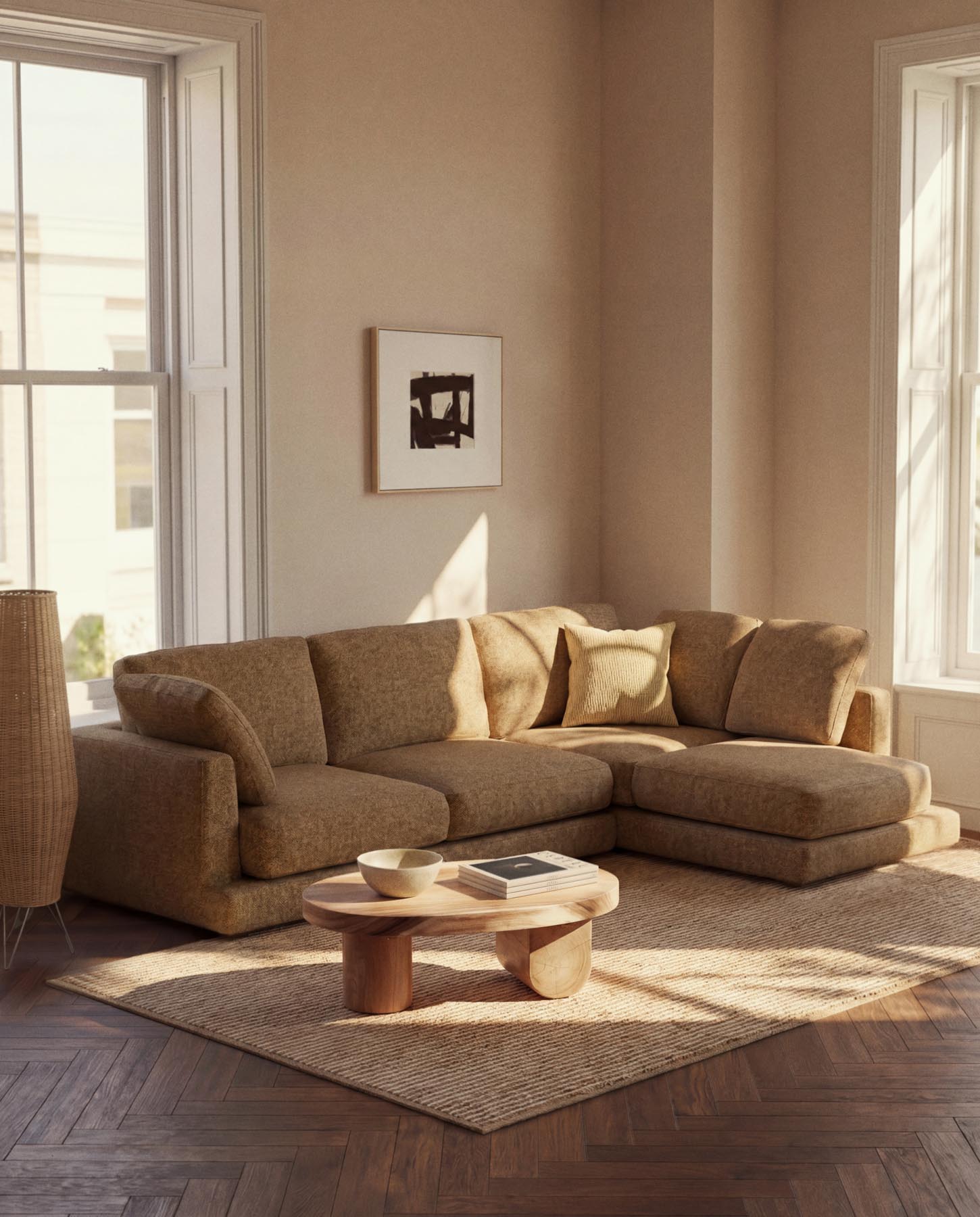 4-Sitzer-Sofa Gala aus Microbouclé mit Chaiselongue rechts in Senfgelb, FSC Mix Credit, 300 cm in Senfgelb präsentiert im Onlineshop von KAQTU Design AG. L-Sofa rechts ist von Kave Home