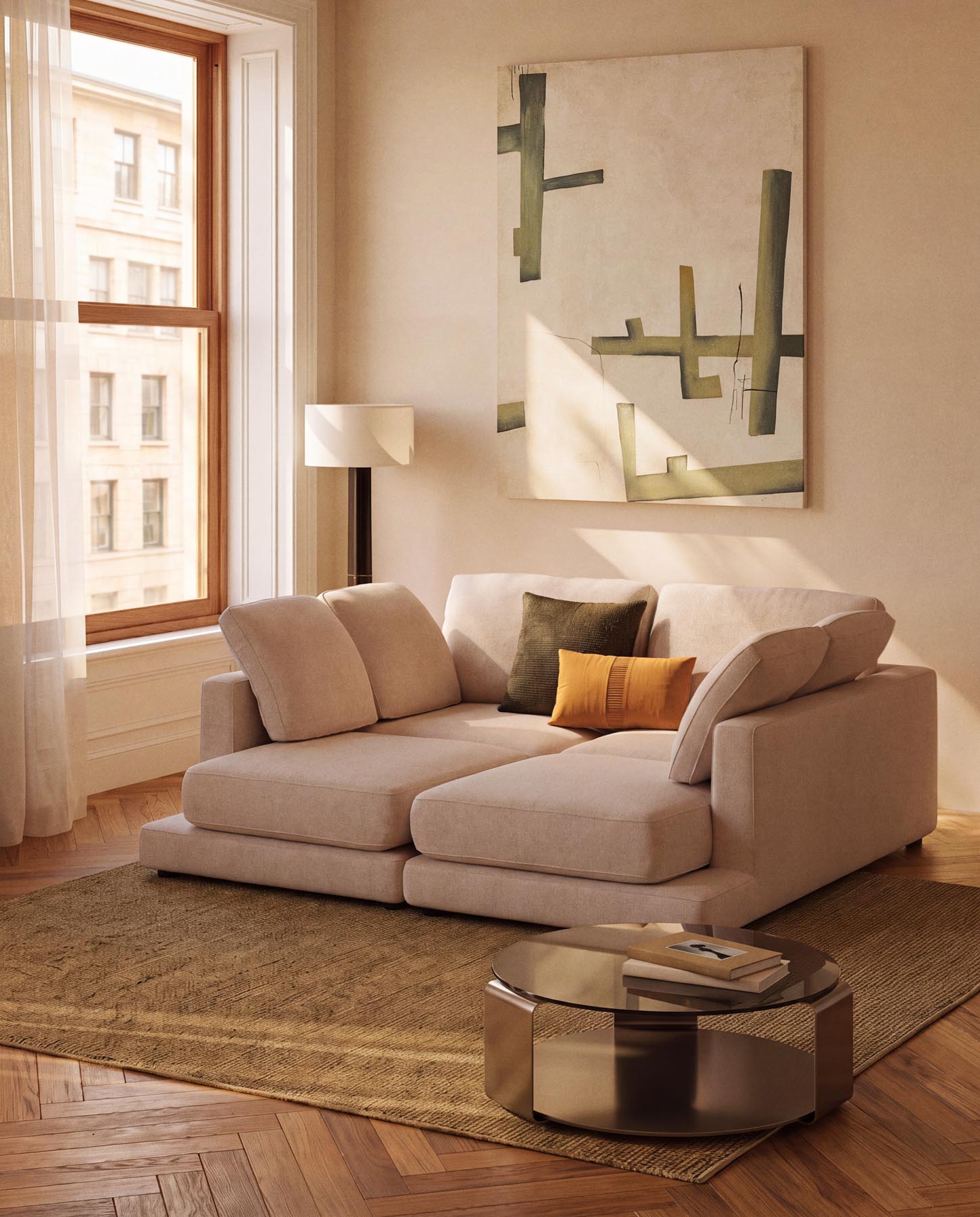 3-Sitzer-Sofa Gala aus Microbouclé mit doppelter Chaiselongue in Beige, FSC Mix Credit, 210 cm in Beige präsentiert im Onlineshop von KAQTU Design AG. 3er Sofa ist von Kave Home