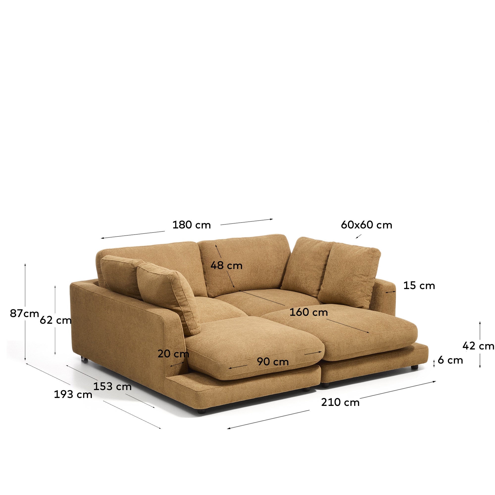 3-Sitzer-Sofa Gala aus Microbouclé mit doppelter Chaiselongue in Senfgelb, FSC Mix Credit, 210 cm in Senfgelb präsentiert im Onlineshop von KAQTU Design AG. 3er Sofa ist von Kave Home