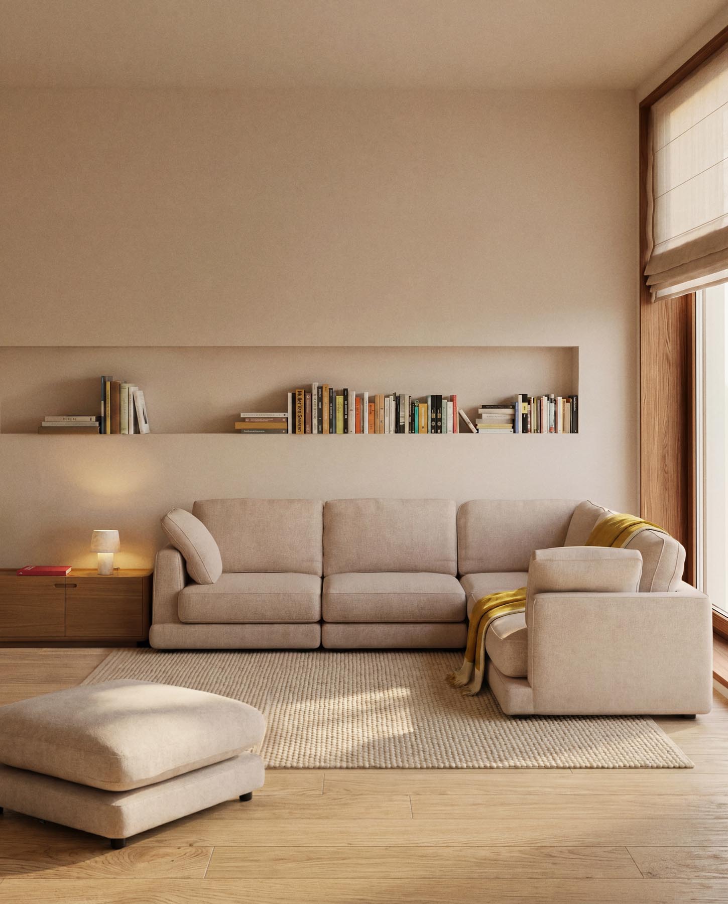 6-Sitzer-Ecksofa Gala aus beigem Microbouclé, FSC Mix Credit, 300 x 300 cm in Beige präsentiert im Onlineshop von KAQTU Design AG. Ecksofa ist von Kave Home