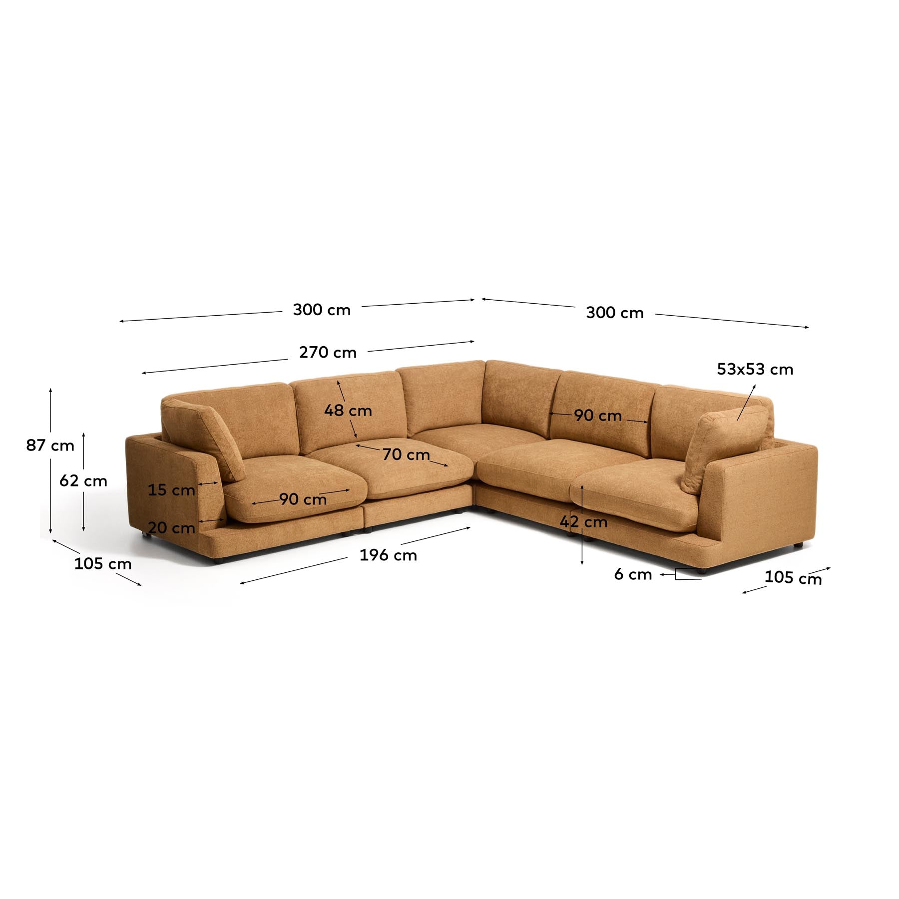6-Sitzer-Ecksofa Gala aus senfgelbem Microbouclé, FSC Mix Credit, 300 x 300 cm in Senfgelb präsentiert im Onlineshop von KAQTU Design AG. Ecksofa ist von Kave Home