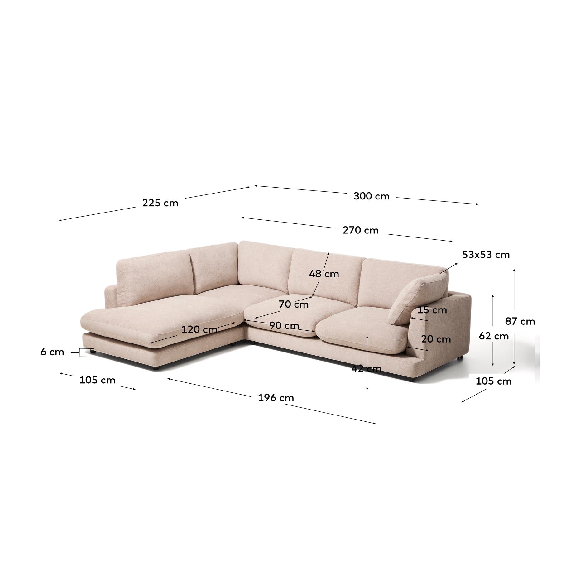 5-Sitzer-Ecksofa Gala mit Randmodul links aus beigem Microbouclé, FSC Mix Credit, 225 x 300 cm in Beige präsentiert im Onlineshop von KAQTU Design AG. L-Sofa links ist von Kave Home