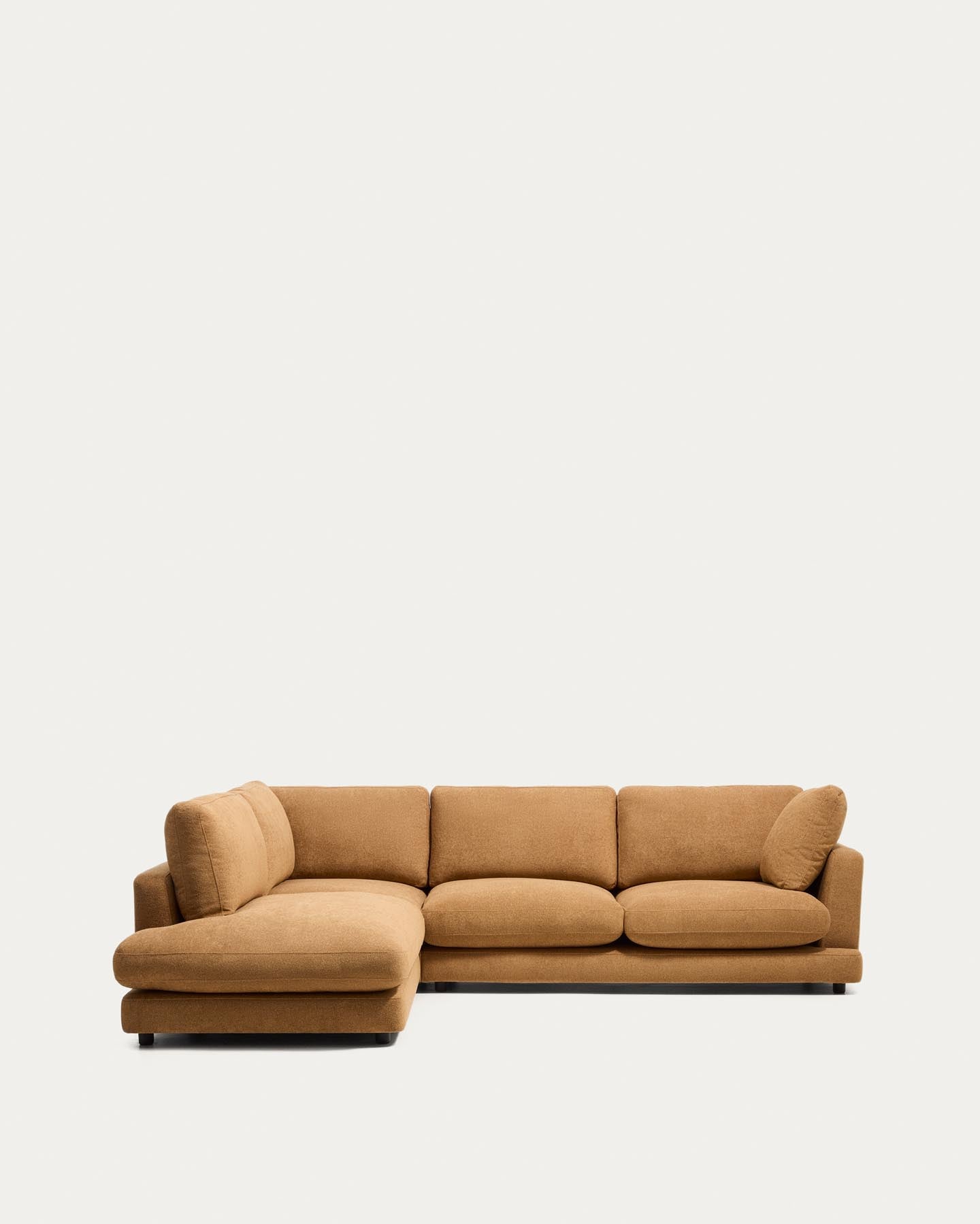 5-Sitzer-Ecksofa Gala mit Randmodul links aus senfgelbem Microbouclé, FSC Mix Credit, 225 x 300 cm in Senfgelb präsentiert im Onlineshop von KAQTU Design AG. L-Sofa links ist von Kave Home