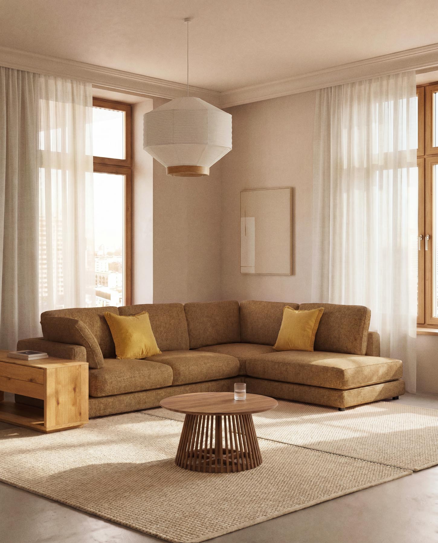 5-Sitzer-Ecksofa Gala mit Randmodul links aus senfgelbem Microbouclé, FSC Mix Credit, 225 x 300 cm in Senfgelb präsentiert im Onlineshop von KAQTU Design AG. L-Sofa links ist von Kave Home