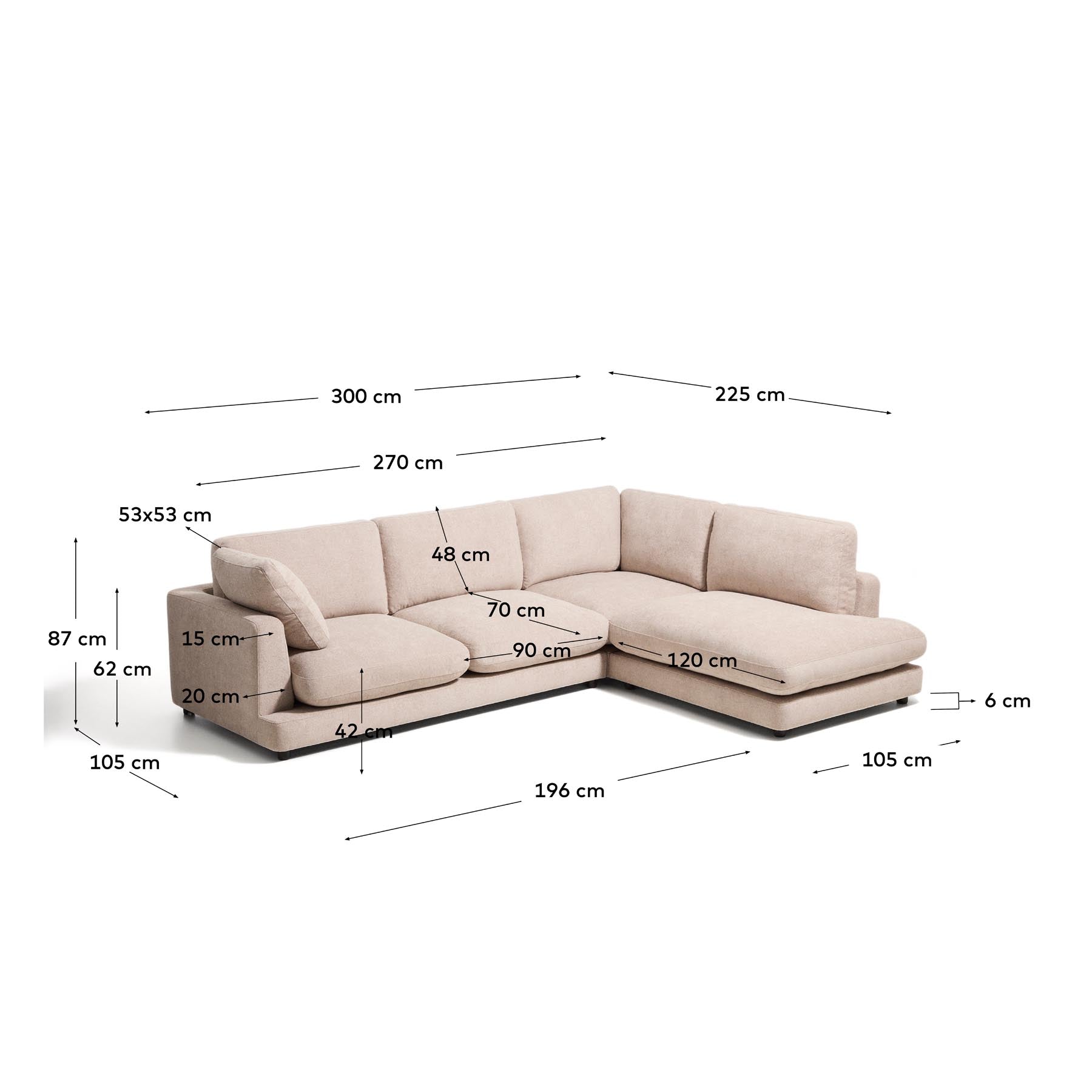 5-Sitzer-Ecksofa Gala mit Randmodul rechts aus beigem Microbouclé, FSC Mix Credit, 300 x 225 cm in Beige präsentiert im Onlineshop von KAQTU Design AG. L-Sofa rechts ist von Kave Home