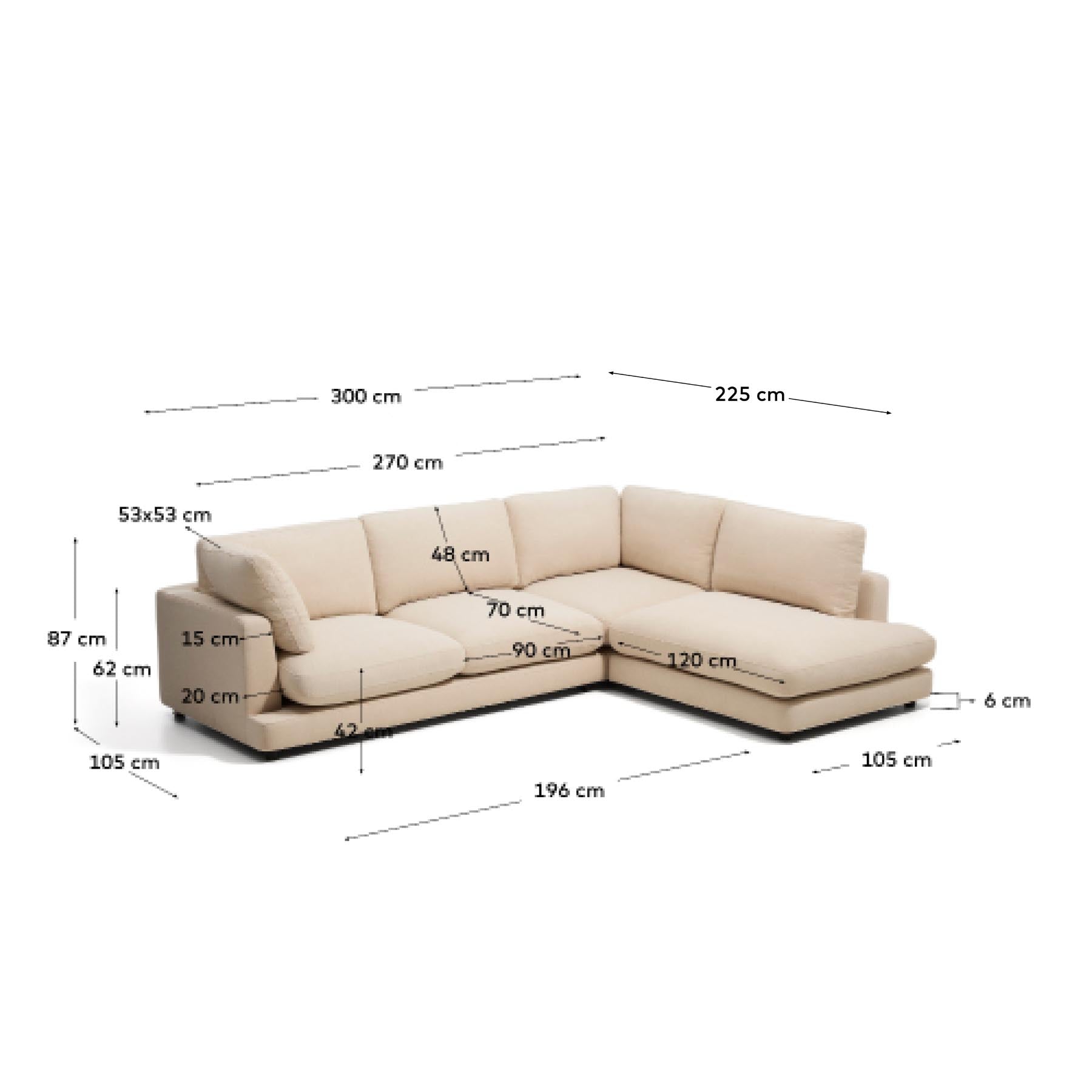 5-Sitzer-Ecksofa Gala mit Randmodul rechts aus beiger Chenille, FSC Mix Credit, 300 x 225 cm in Beige präsentiert im Onlineshop von KAQTU Design AG. L-Sofa rechts ist von Kave Home