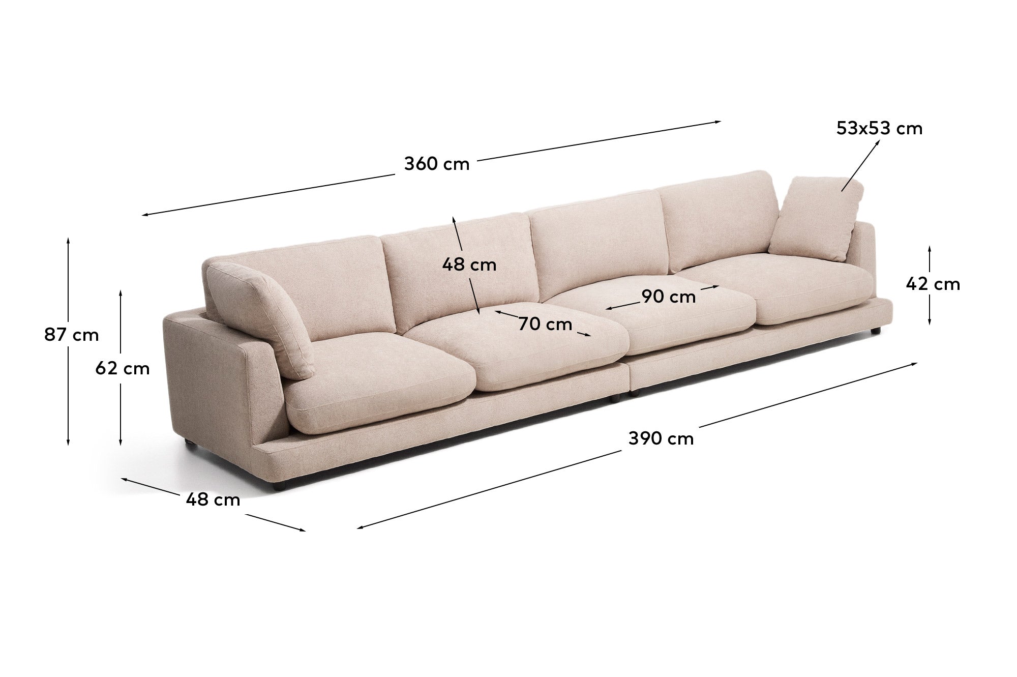 6-Sitzer-Sofa Gala aus beigem Microbouclé, FSC Mix Credit, 390 cm in Beige präsentiert im Onlineshop von KAQTU Design AG. 5er Sofa ist von Kave Home