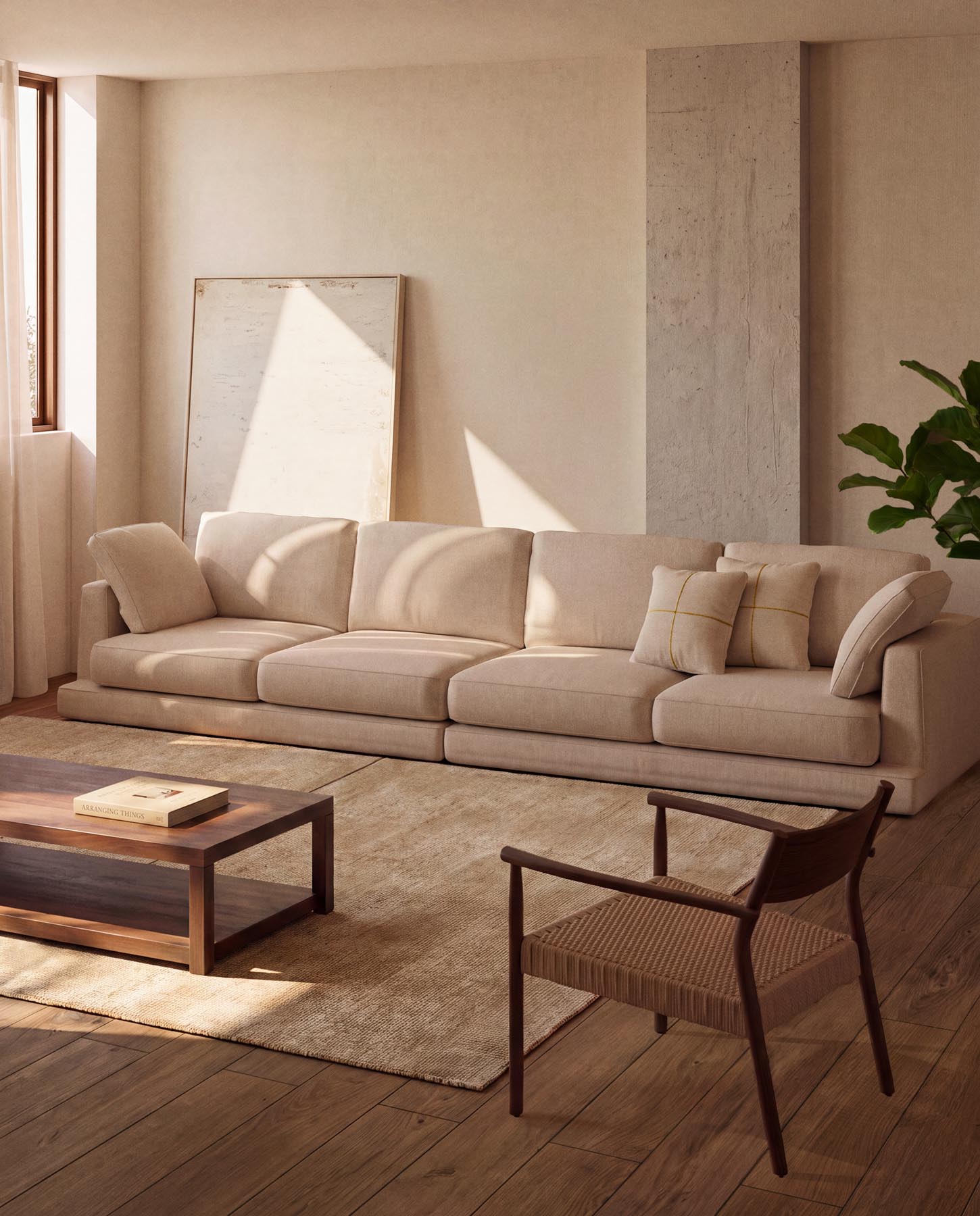 6-Sitzer-Sofa Gala aus beigem Microbouclé, FSC Mix Credit, 390 cm in Beige präsentiert im Onlineshop von KAQTU Design AG. 5er Sofa ist von Kave Home
