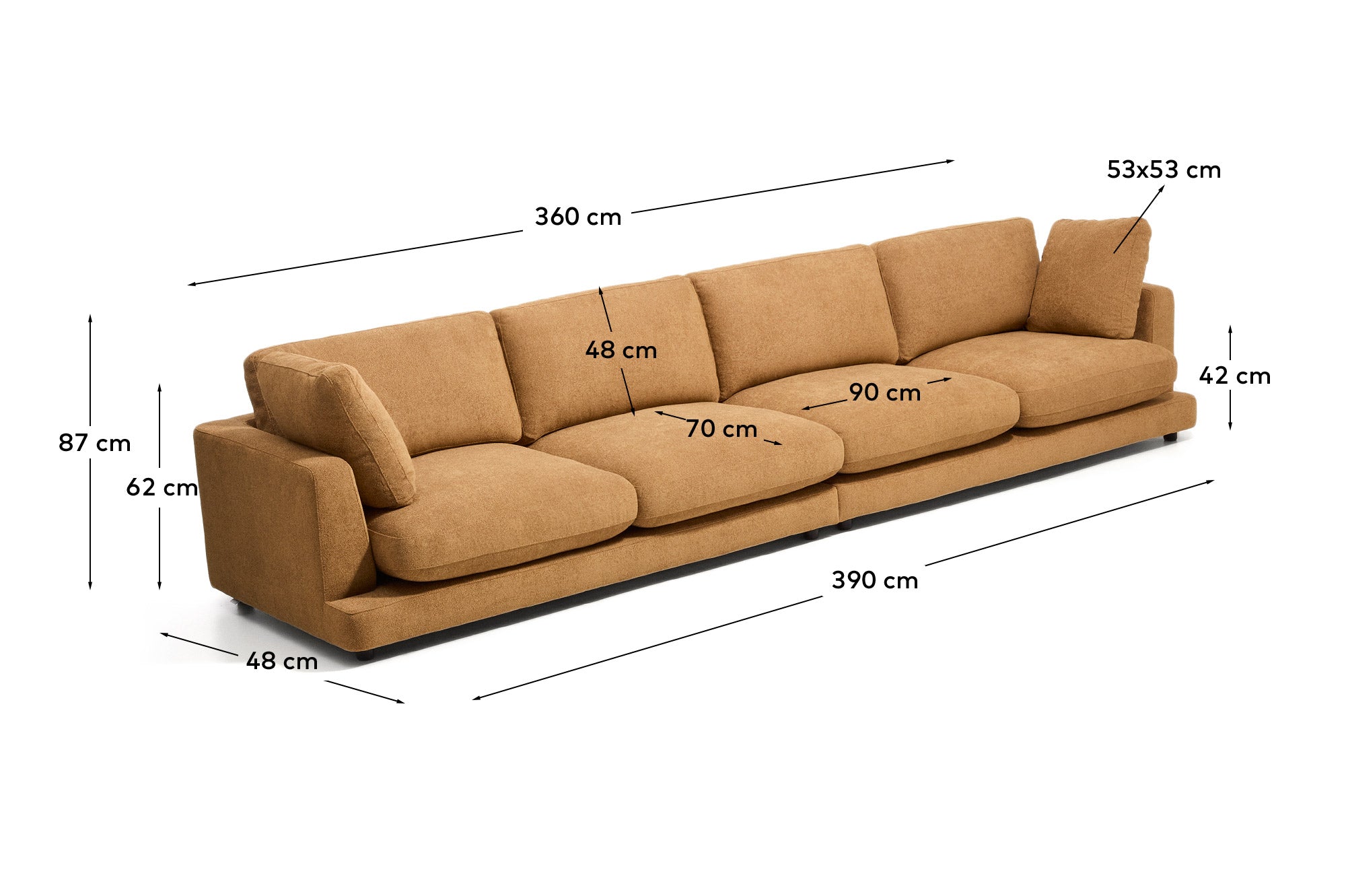 6-Sitzer-Sofa Gala aus senfgelbem Microbouclé, FSC Mix Credit, 390 cm in Beige präsentiert im Onlineshop von KAQTU Design AG. 5er Sofa ist von Kave Home