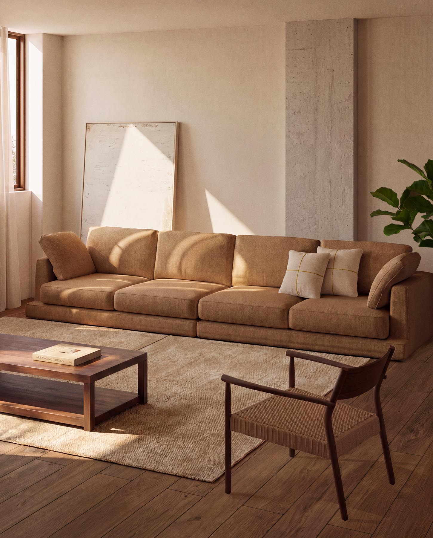 6-Sitzer-Sofa Gala aus senfgelbem Microbouclé, FSC Mix Credit, 390 cm in Beige präsentiert im Onlineshop von KAQTU Design AG. 5er Sofa ist von Kave Home