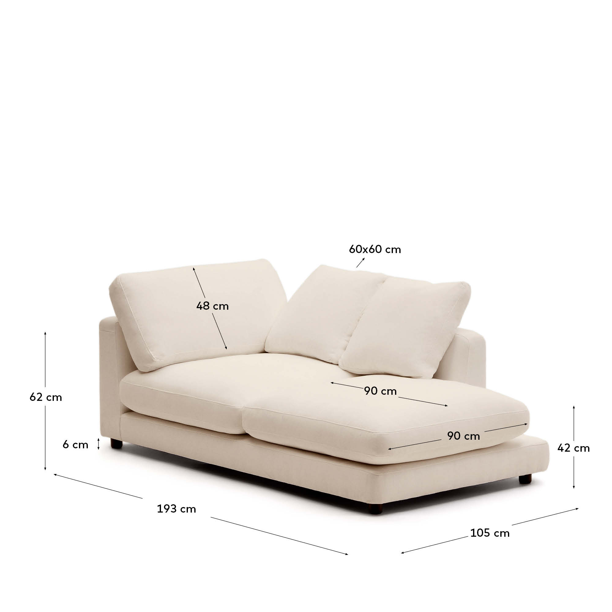 Stilvolle Chaiselongue Gala in Beige von Kave Home, 193 x 105 cm, ideal für modernes Wohnen und entspannte Momente.