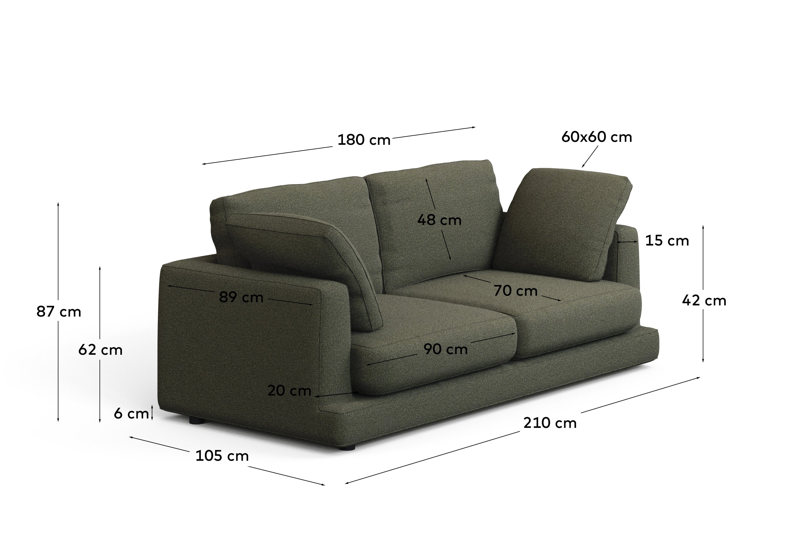 Gala 3-Sitzer-Sofa aus dunkelgrüner Chenille FSC Mix Credit 210 cm in Dunkelgrün präsentiert im Onlineshop von KAQTU Design AG. 3er Sofa ist von Kave Home