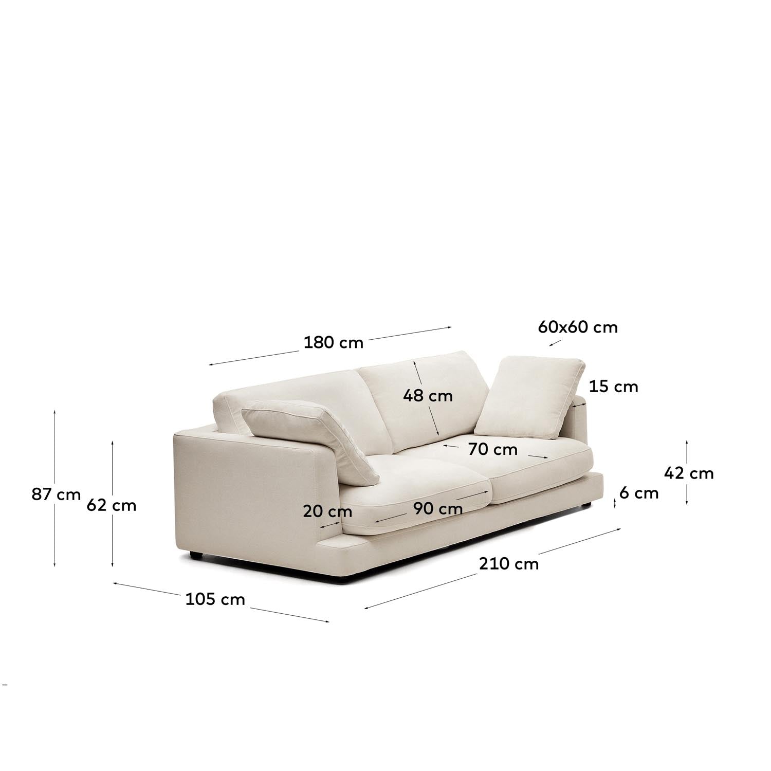 Gala 3-Sitzer Sofa beige 210 cm in Beige präsentiert im Onlineshop von KAQTU Design AG. 3er Sofa ist von Kave Home