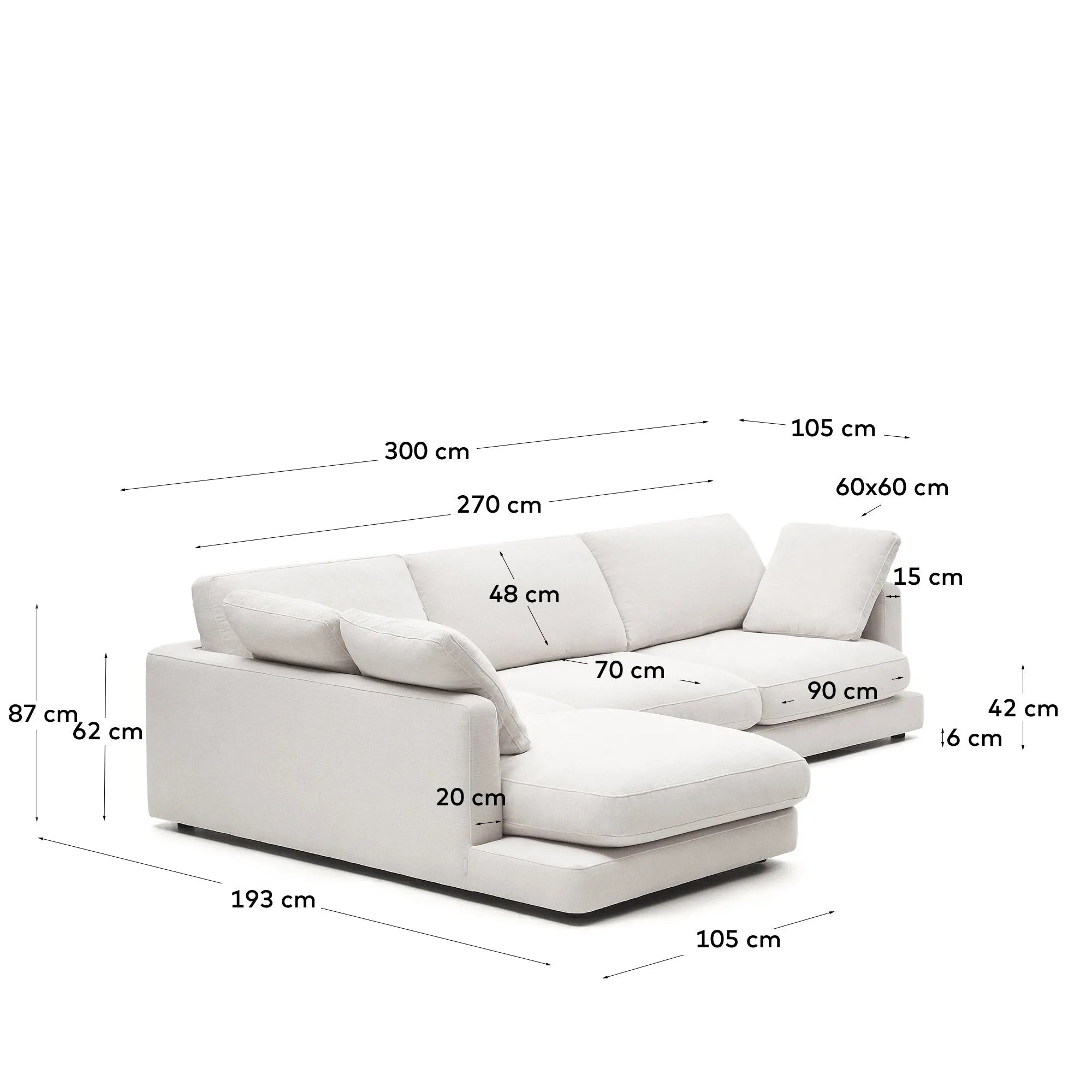 Das Gala 4-Sitzer-Sofa mit linker Chaiselongue in Weiß von Kave Home vereint modernes Design mit Komfort und Funktionalität.