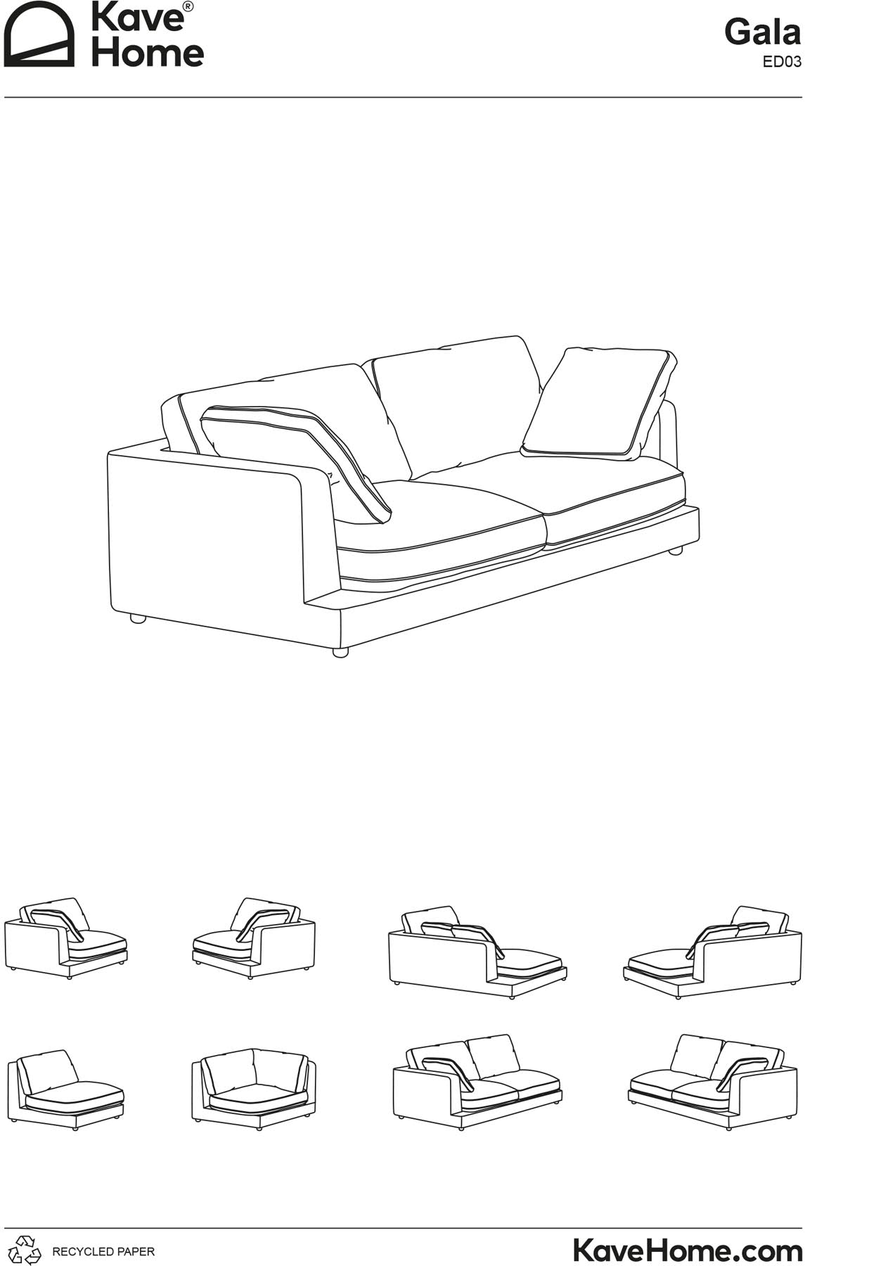 4-Sitzer-Sofa Gala mit Chaiselongue rechts in braunem Leder, 300 cm in Braun präsentiert im Onlineshop von KAQTU Design AG. 4er Sofa ist von Kave Home