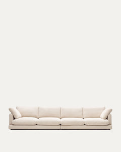 Divano Gala 6 posti con rivestimento in ciniglia beige FSC Mix Credit 390 cm