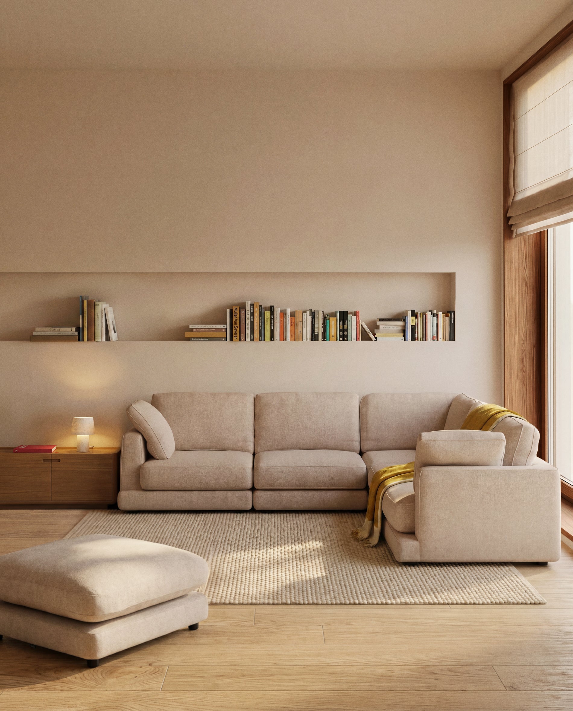 Fussablage Gala aus beigem Microbouclé, FSC Mix Credit, 90 x 90 cm in Beige präsentiert im Onlineshop von KAQTU Design AG. Pouf ist von Kave Home