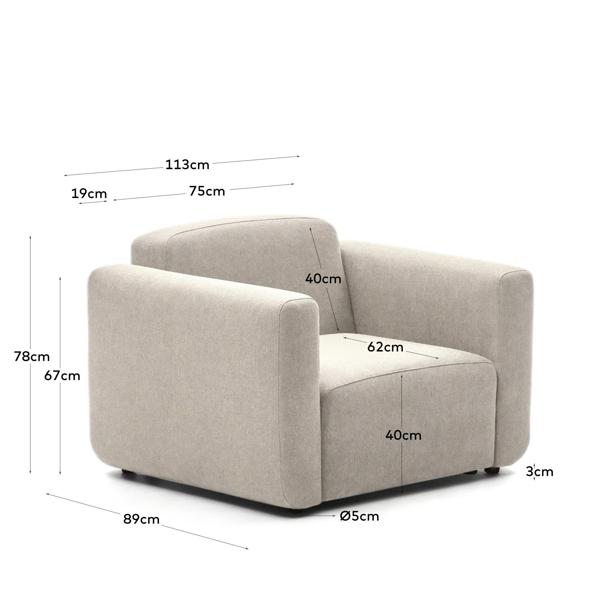 Modularer Sessel Neom in Beige von Kave Home, FSC-zertifiziert, stilvoll, nachhaltig und perfekt für moderne Wohnräume.