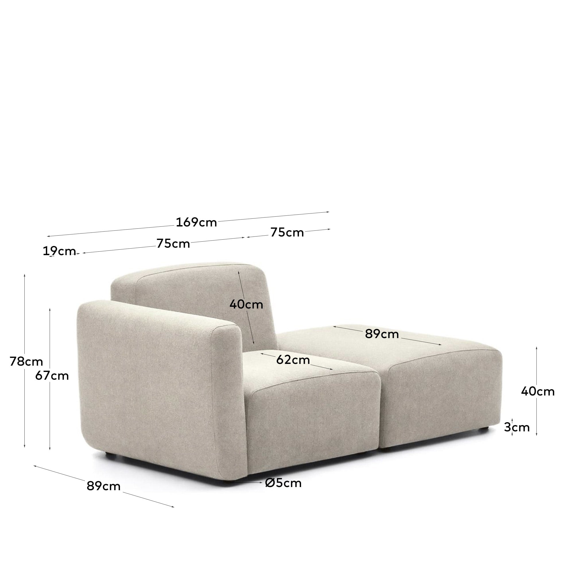 Elegantes, modulares 1-Sitzer-Sofa in Beige, 169 cm, aus FSC-zertifiziertem Holz für flexible Wohnraumgestaltung.