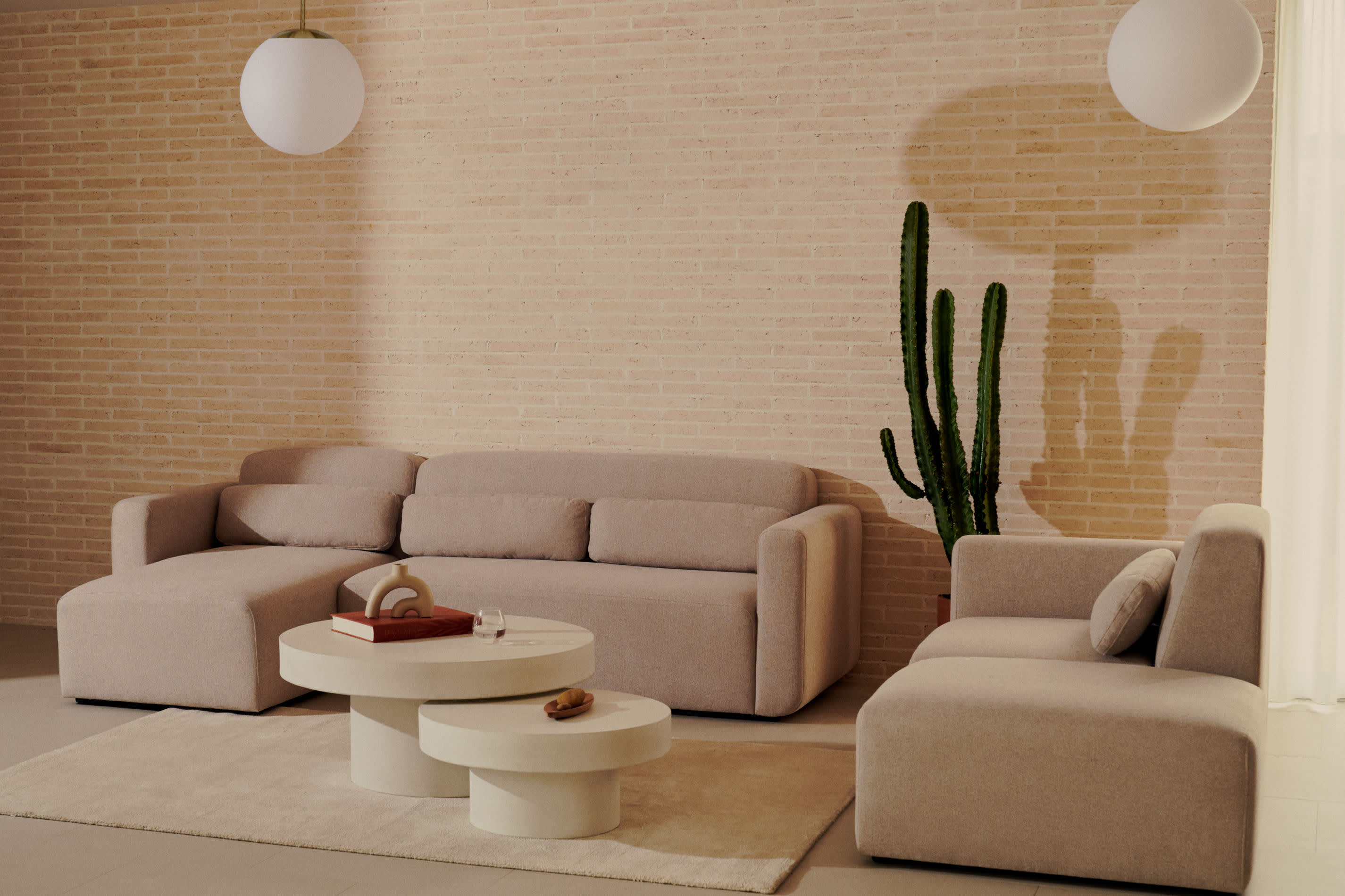 Elegantes, modulares 1-Sitzer-Sofa in Beige, 169 cm, aus FSC-zertifiziertem Holz für flexible Wohnraumgestaltung.