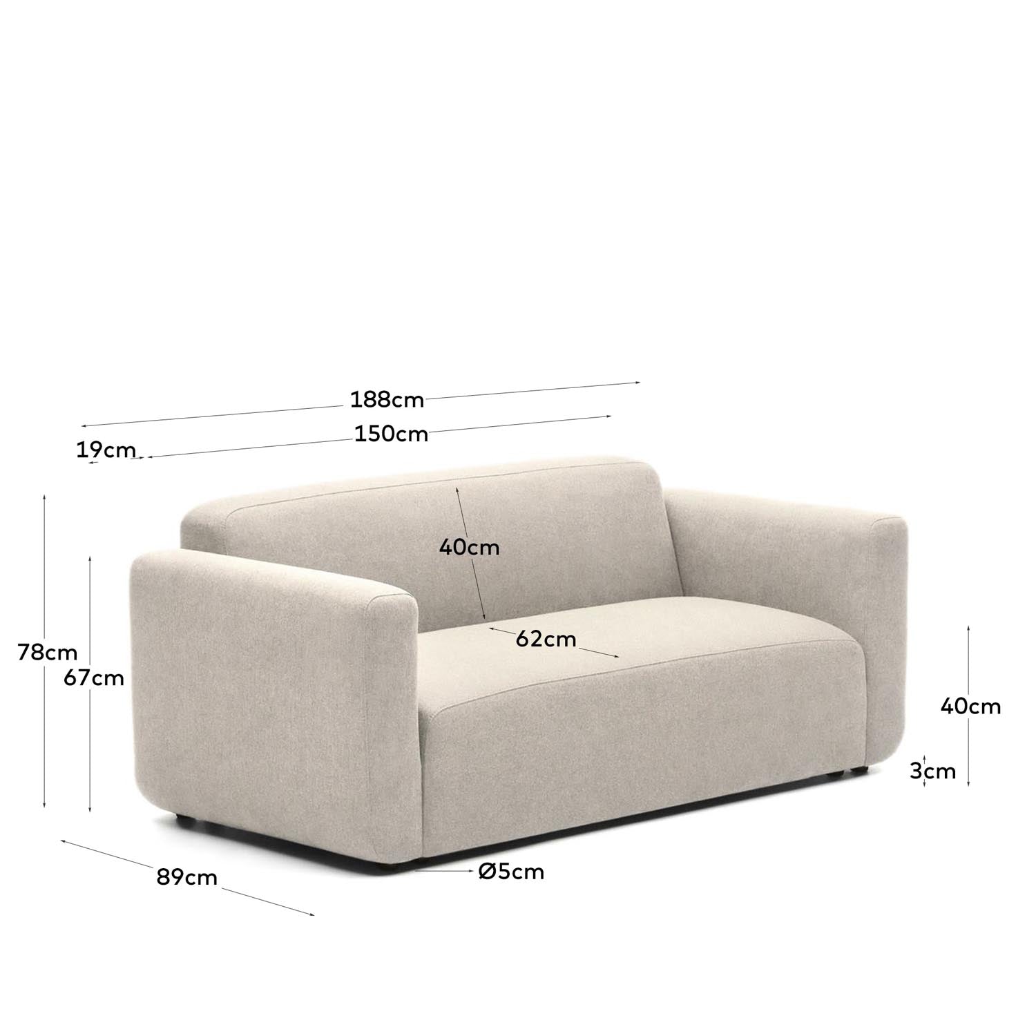 Neom modulares 2-Sitzer-Sofa in Beige 188 cm in Beige präsentiert im Onlineshop von KAQTU Design AG. 2er Sofa ist von Kave Home