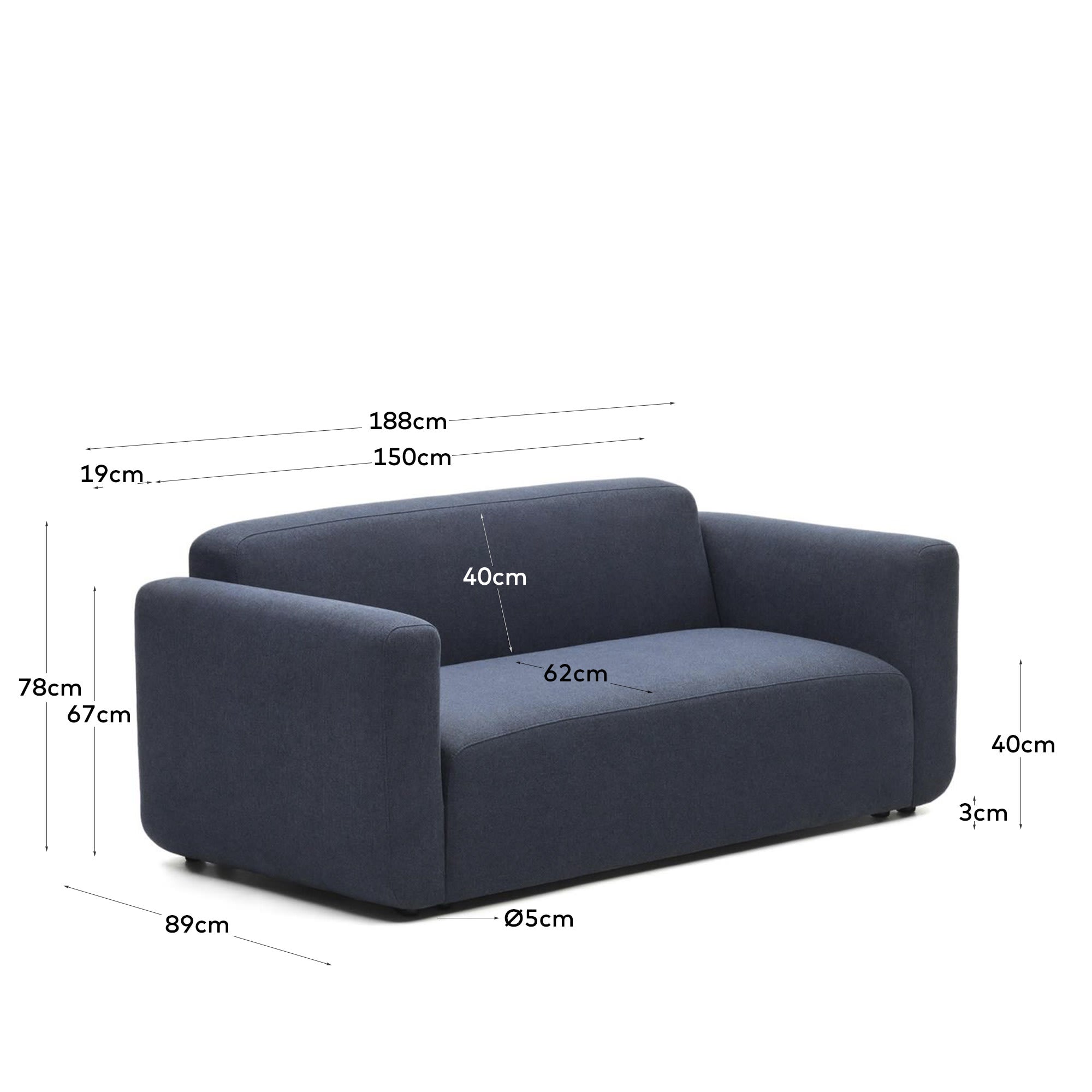 Elegantes, modulares 2-Sitzer-Sofa in Blau, aus FSC-zertifiziertem Holz, bietet Flexibilität und Komfort.