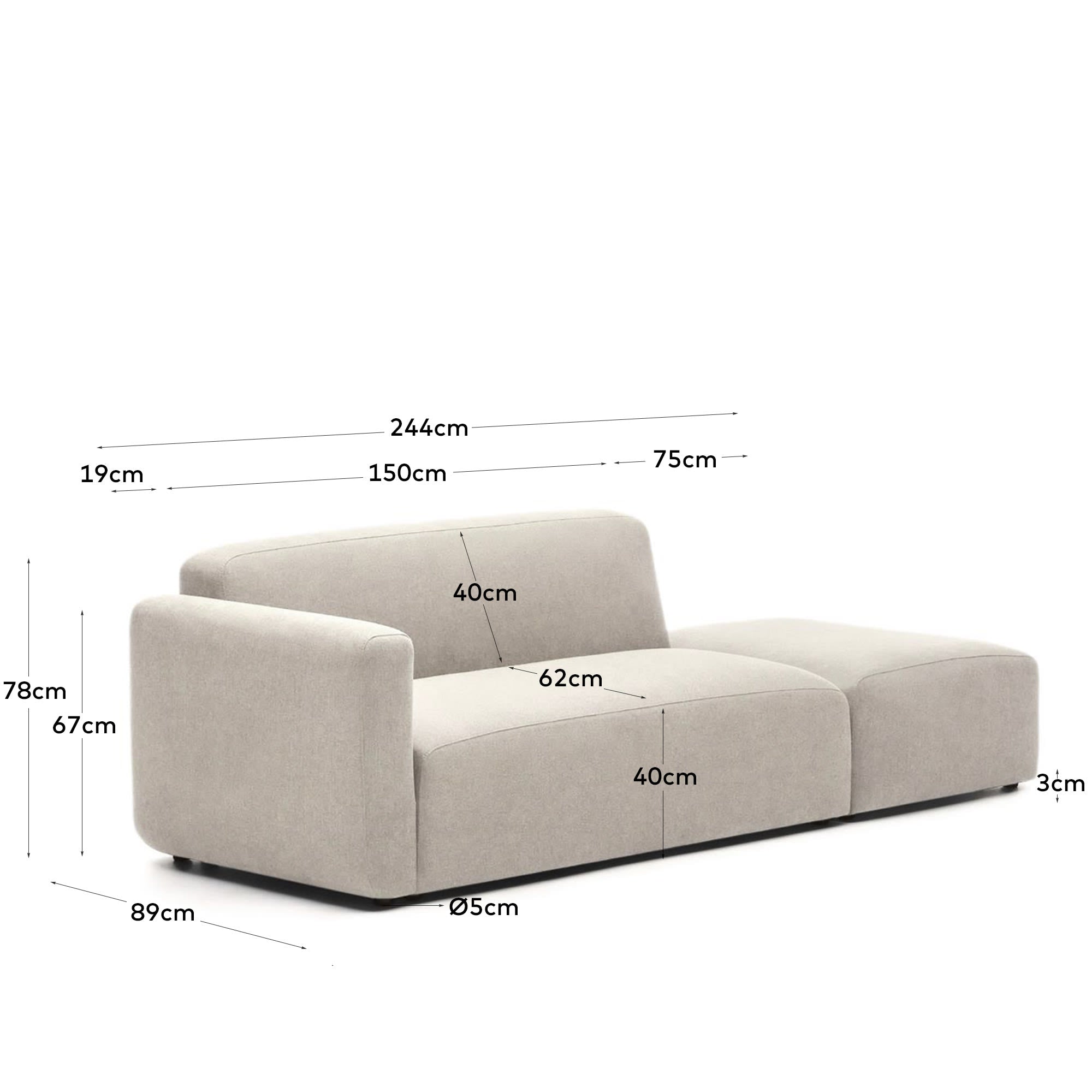 Elegantes, modulares 2-Sitzer-Sofa in Beige, flexibel gestaltbar, umweltfreundlich, mit FSC-zertifiziertem Holz.