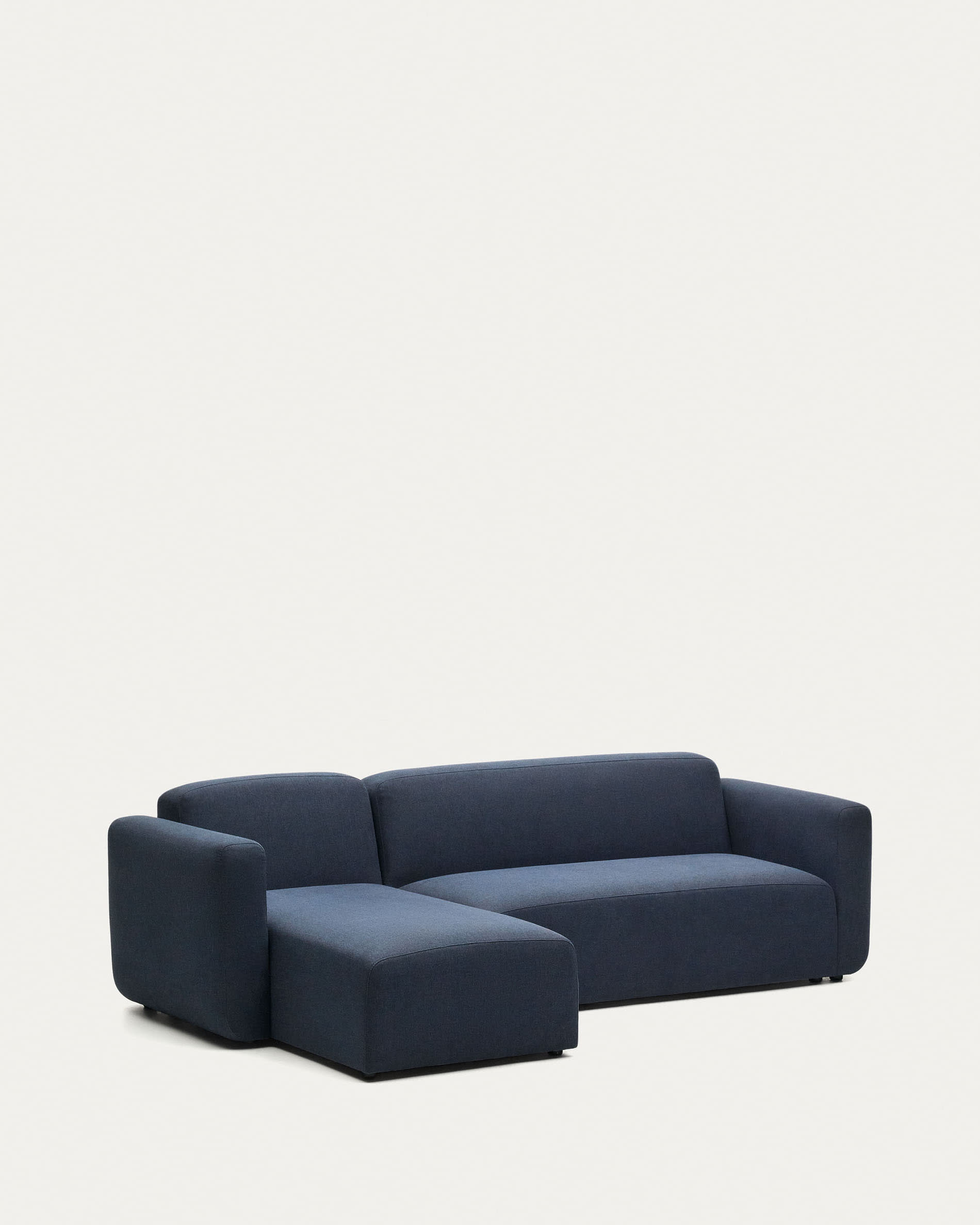 Elegantes, modulares 3-Sitzer-Sofa in Blau mit flexibler Chaiselongue, aus nachhaltigem Holz gefertigt.