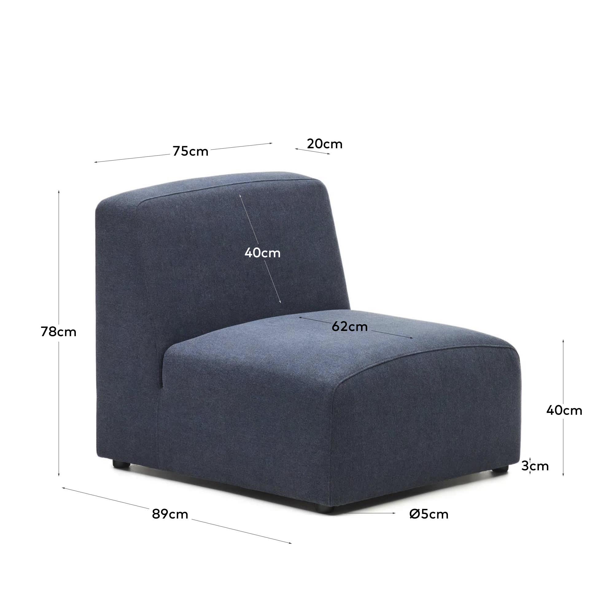 Gestalte Dein Zuhause mit dem Neom Sitzmodul in Blau (75 cm) von Kave Home – hochwertig, modular und nachhaltig. Ideal für jeden Wohnstil!