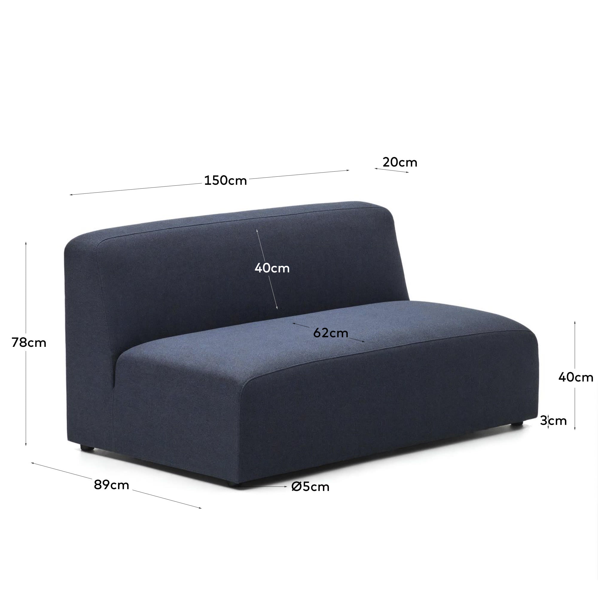 Elegantes Neom 2-Sitzer-Modul in Blau von Kave Home, FSC Mix Credit, perfekt für stilvolle Wohnzimmer und flexible Sofa-Arrangements.
