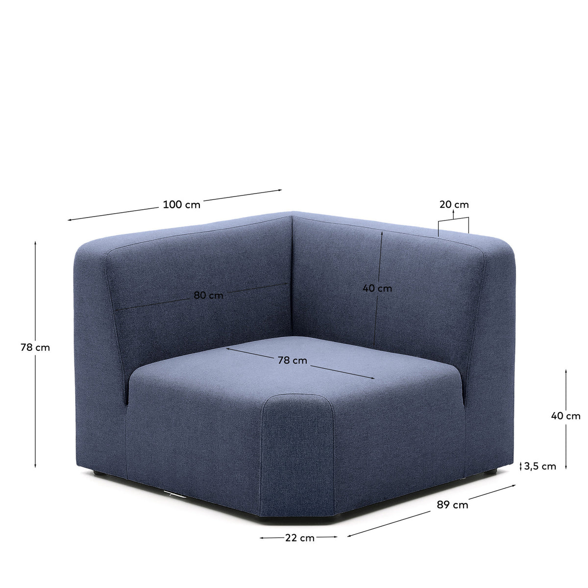 Neom Eckmodul Blau 75 cm FSC Mix Credit in Dunkelblau präsentiert im Onlineshop von KAQTU Design AG. Modulares Sofa ist von Kave Home