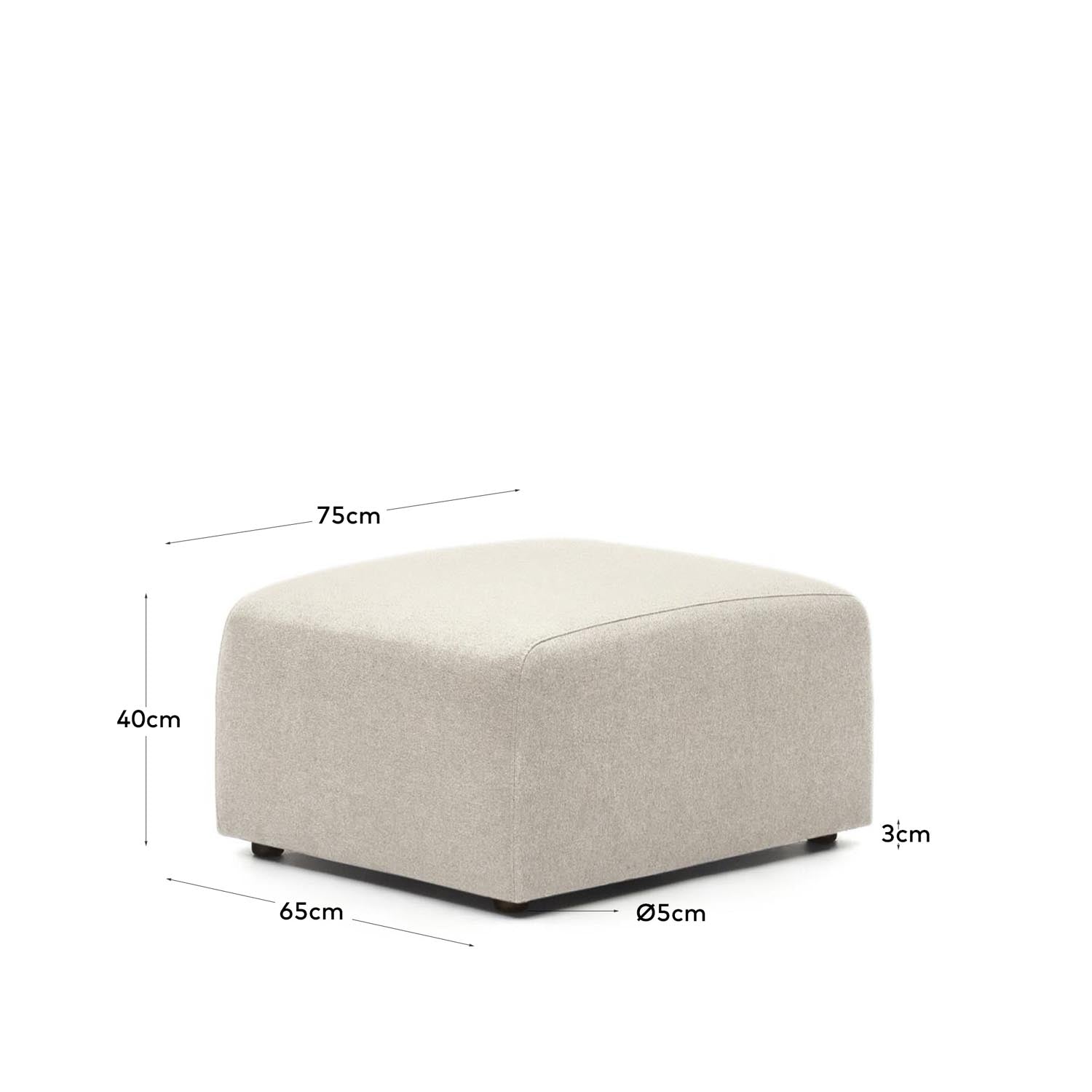 Entdecken Sie das Neom Fußablagemodul in Beige (75 x 64 cm) von Kave Home – stilvoll, langlebig und perfekt für Ihre individuelle Wohnlandschaft.