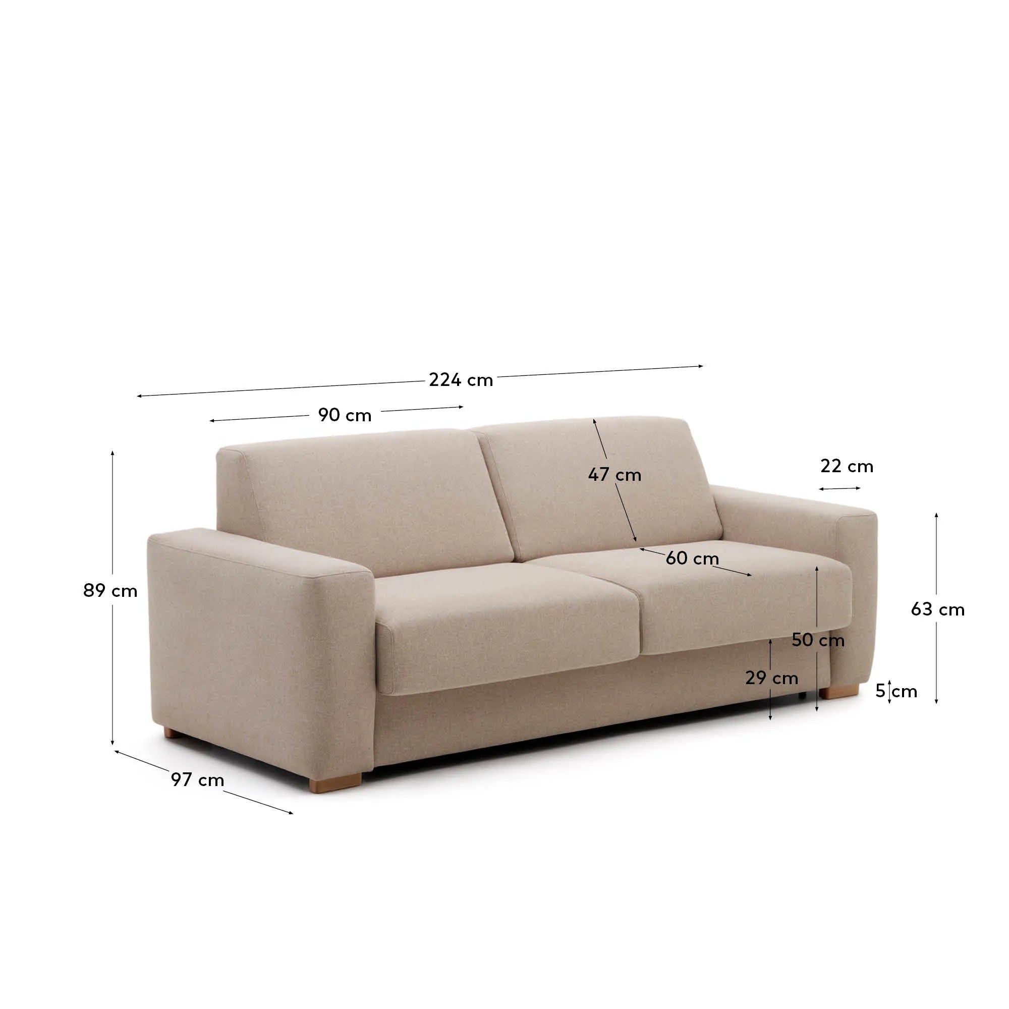 Das Anley 3-Sitzer-Bettsofa in Beige (224 cm) von Kave Home kombiniert stilvolles Design mit umweltfreundlichen Materialien.