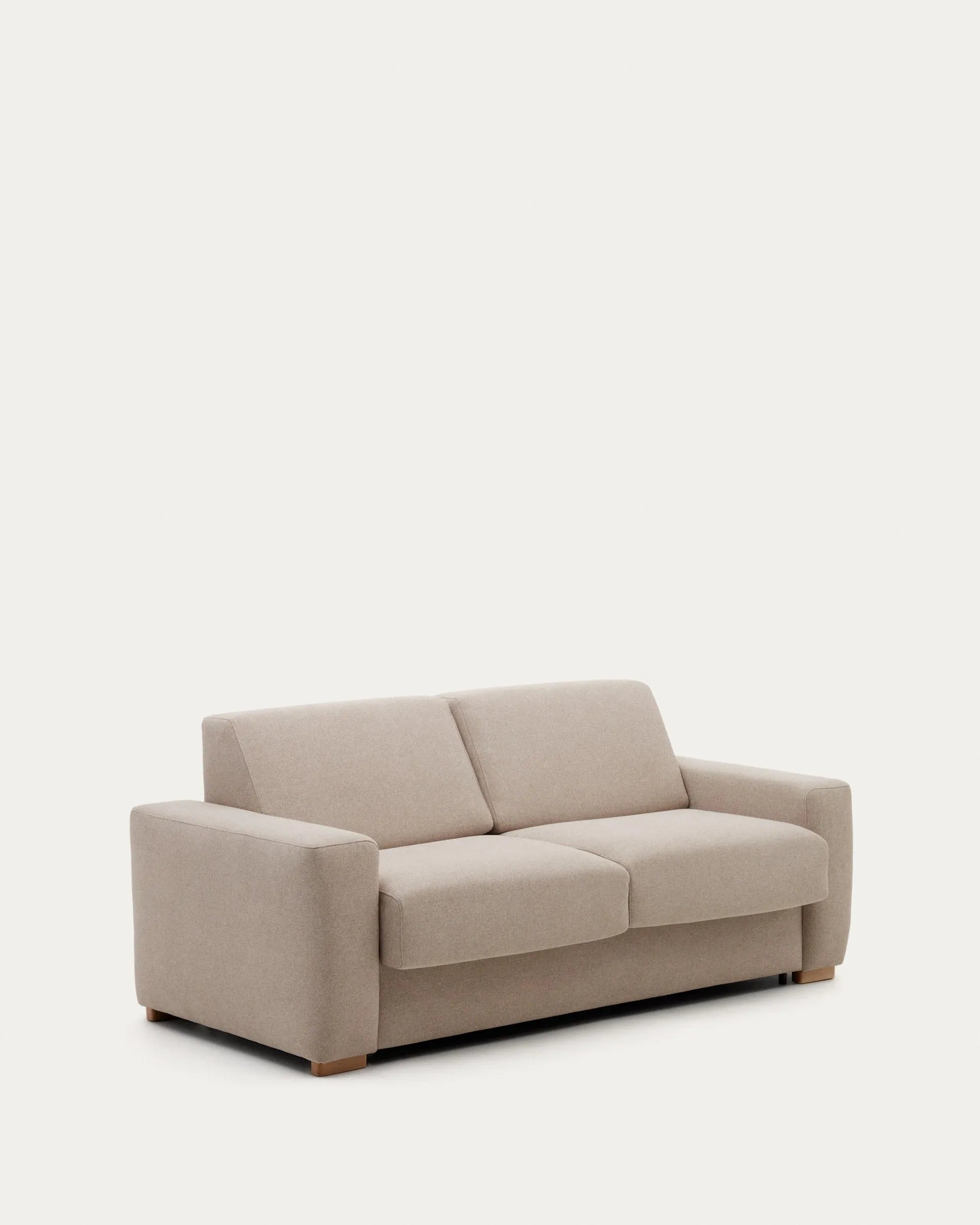 Elegantes 2-Sitzer-Bettsofa in Beige, wandelbar und komfortabel, mit FSC-zertifiziertem Holzrahmen.