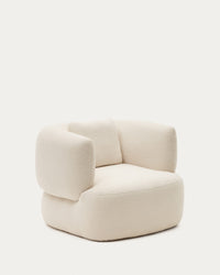 Armchair with cushion Martina in lambskin look in ecru FSC Mix Credit