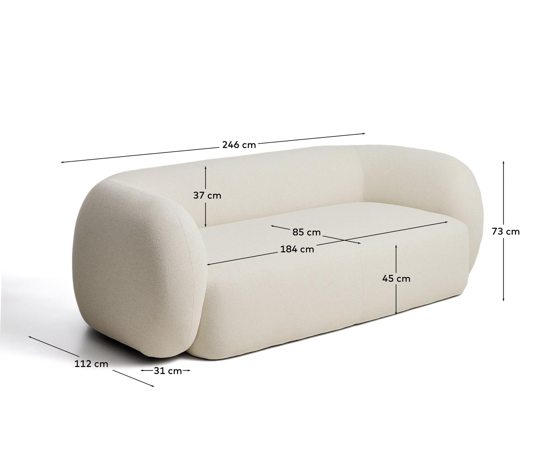 3-Sitzer-Sofa Martina aus Chenille in Ecru 246 cm FSC Mix Credit in Ecru präsentiert im Onlineshop von KAQTU Design AG. 3er Sofa ist von Kave Home
