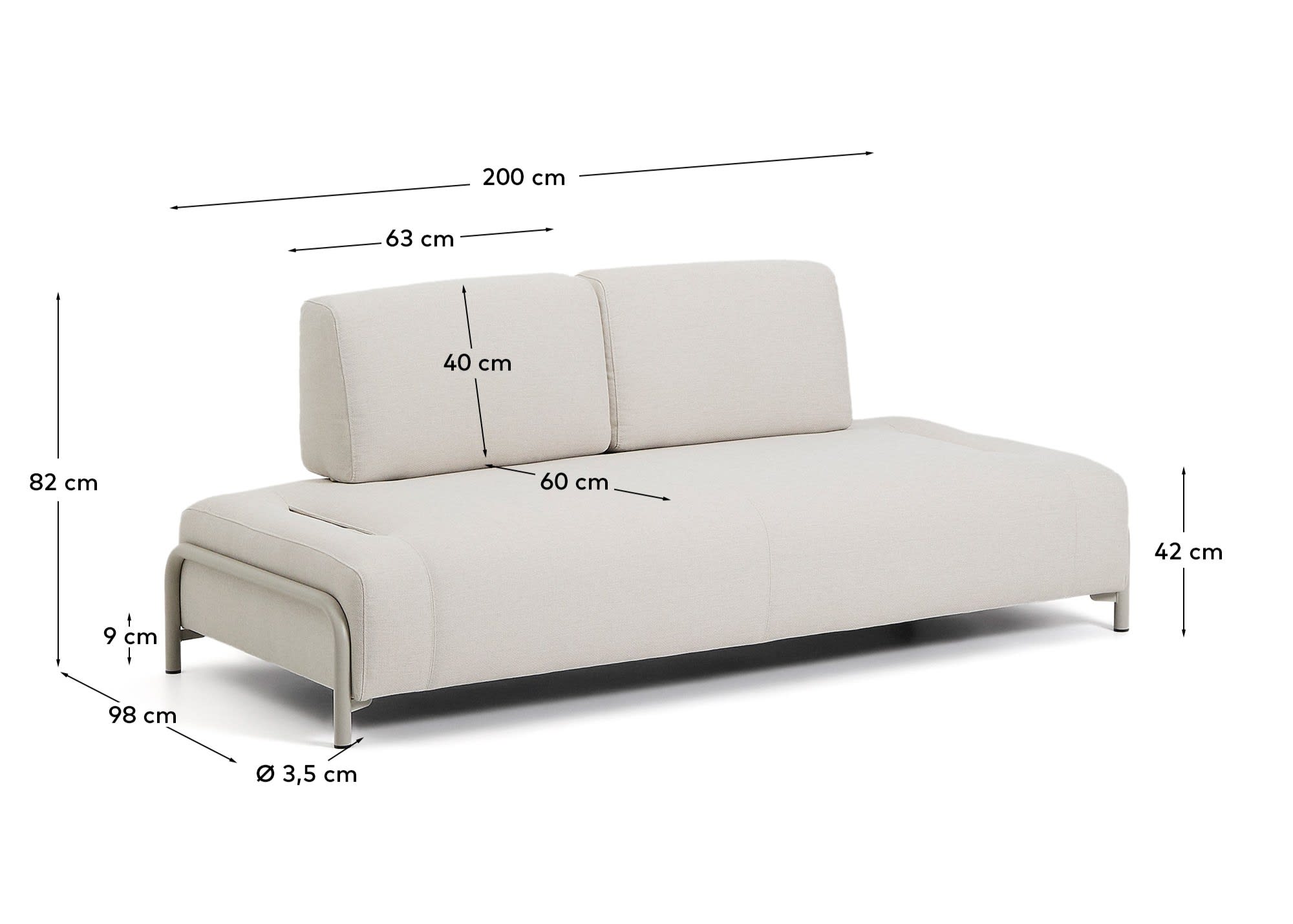 Erleben Sie das elegante 2-Sitzer-Modul Compo in Ecru. Weicher Chenille-Bezug und robustes Metallgestell bieten perfekten Komfort und Stil.
